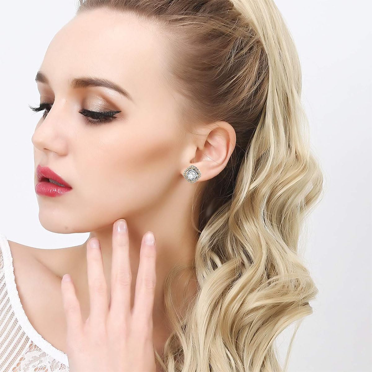 Yoursfs Square Rhinestone Clip On Earrings for Women Sparkly Austrain Crystal Earrings Non Pierced Cubic Zirconia Earring Vintage Jewelry Wedding Daily