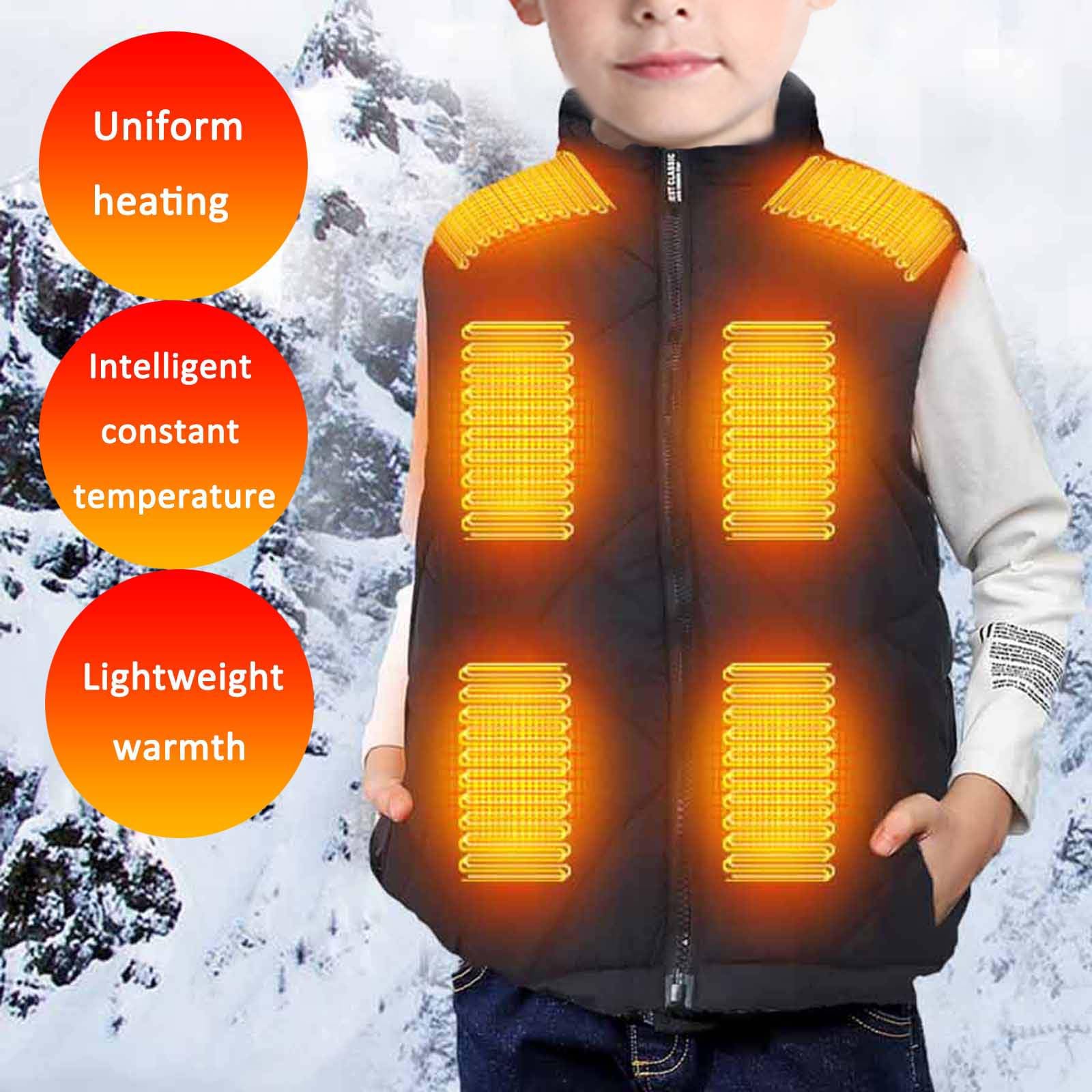 Gilet Chauffant Electrique Enfants USB Sans Manche Garçons Filles VêTements Chauffants Intelligents Veste Manteau Doudoune Chauffant avec 3 Zones de Chauffage pour Camping Coupe-Vent Imperméable Ski