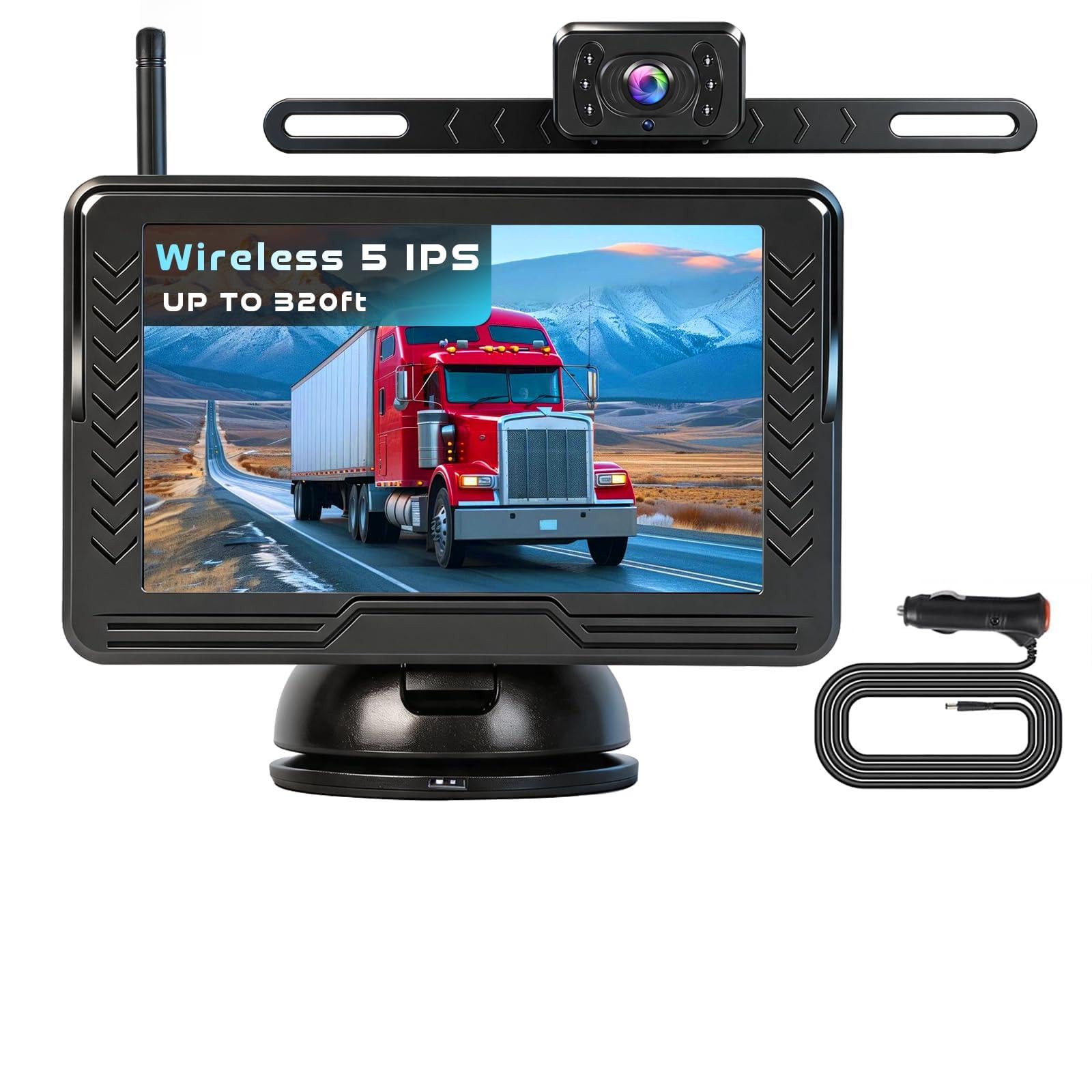 Hikity 5" IPS Display AHD Kit Telecamera Retromarcia Wireless per Veicoli Telecamera Impermeabile IP69 Linee a Griglia Grandangolare