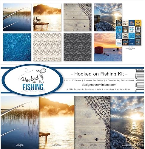 Reminisce Hooked on Fishing Collection Scrapbook y kit de tarjetas, color blanco
