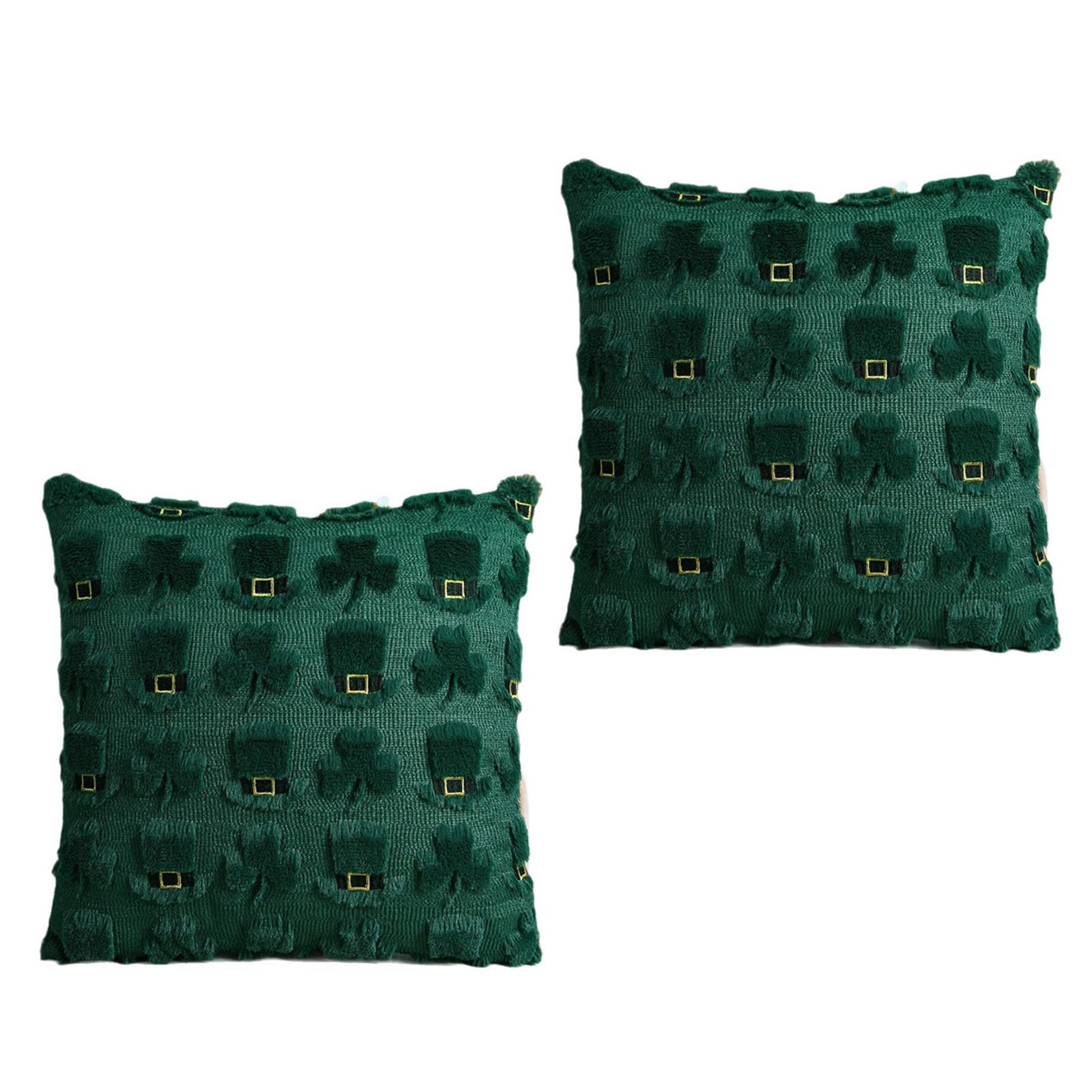 Msioytog Hat Shamrock Patricks Day 3D Plush Cushion Cover With Faux Furs For Bedroom Celebration Patricks Pillow Case