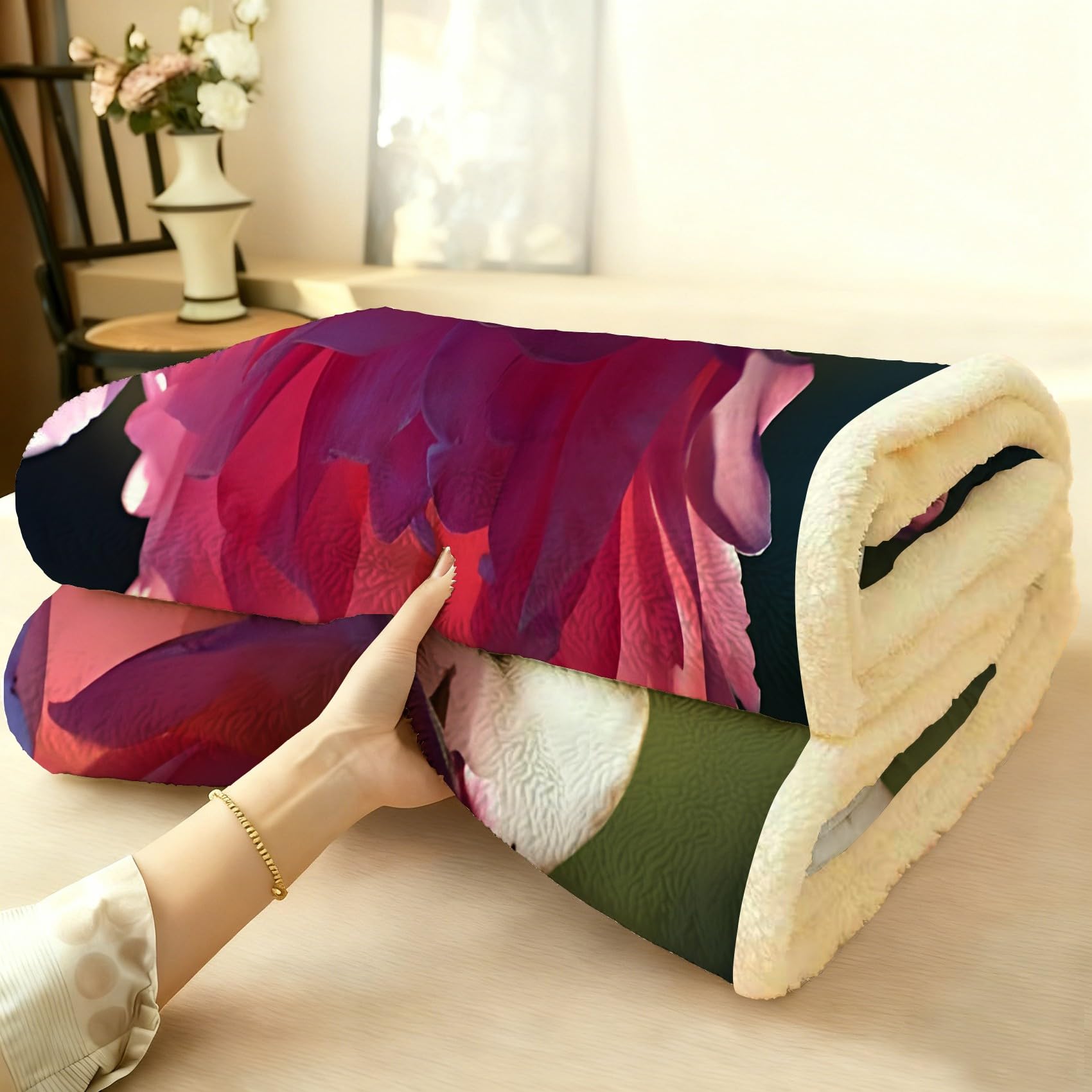 Rosa Rose Fleecedecke 130x150 cm – Extra dick & kuschelweich, Flowers Flauschige Decke für Einzelbett, Sofa & Wohnzimmer, Überwurf