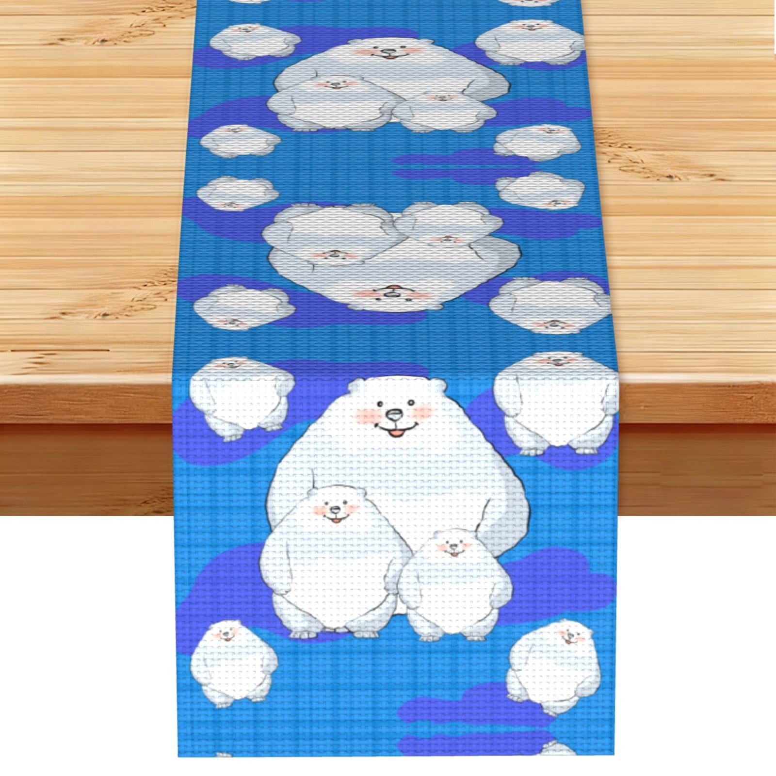 White Bear Family Linen Feel Table Runner Wedding Party Home Decoration