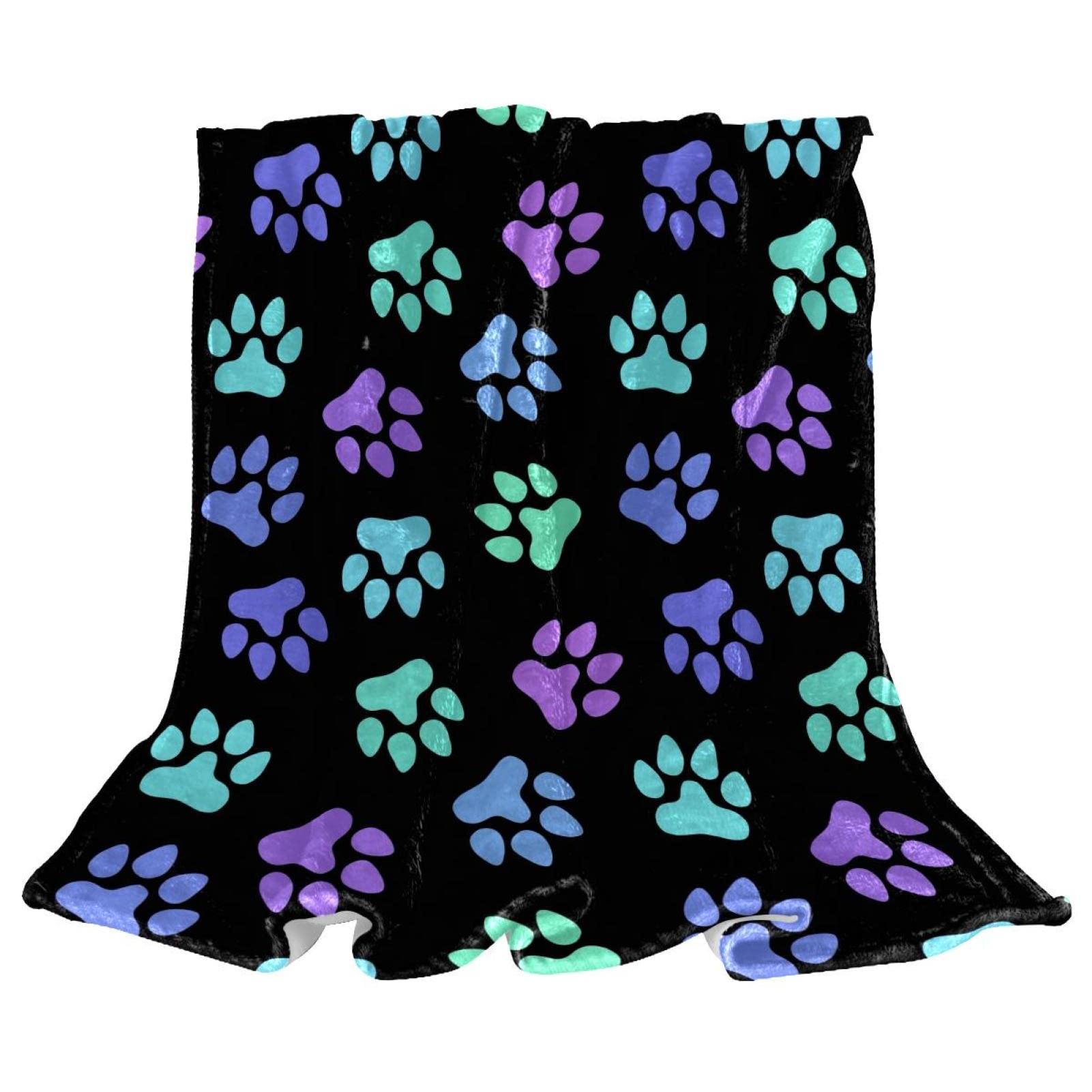 Coperta in pile con zampe di animali al neon - morbida e leggera peluche accogliente - perfetta per letto, divano, viaggi, campeggio, 150 x 199 cm