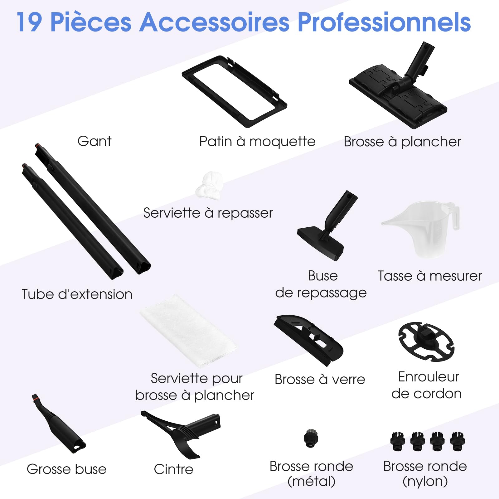GOPLUS - Limpiador de vapor, 19 accesorios, presión 4 bar, potencia 2000 W, con depósito de agua, 1,5 L, escoba vapor, para alfombras, ventanas, vidrio y cortina, viiolet