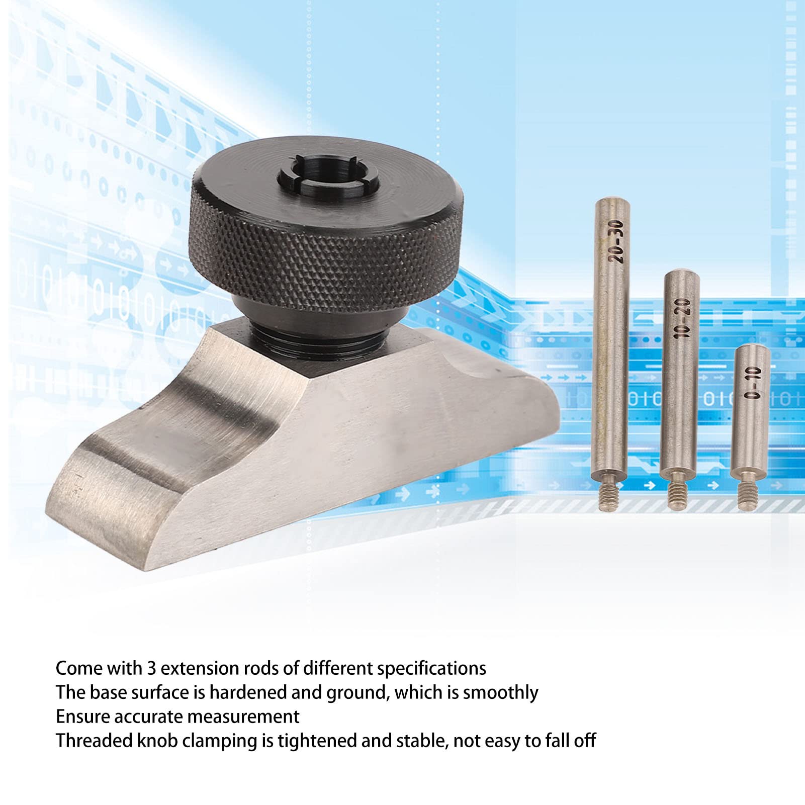 Supporto per Misuratore di Profondità in Acciaio Inossidabile, Base per Comparatore con 3 aste di prolunga 103x17mm