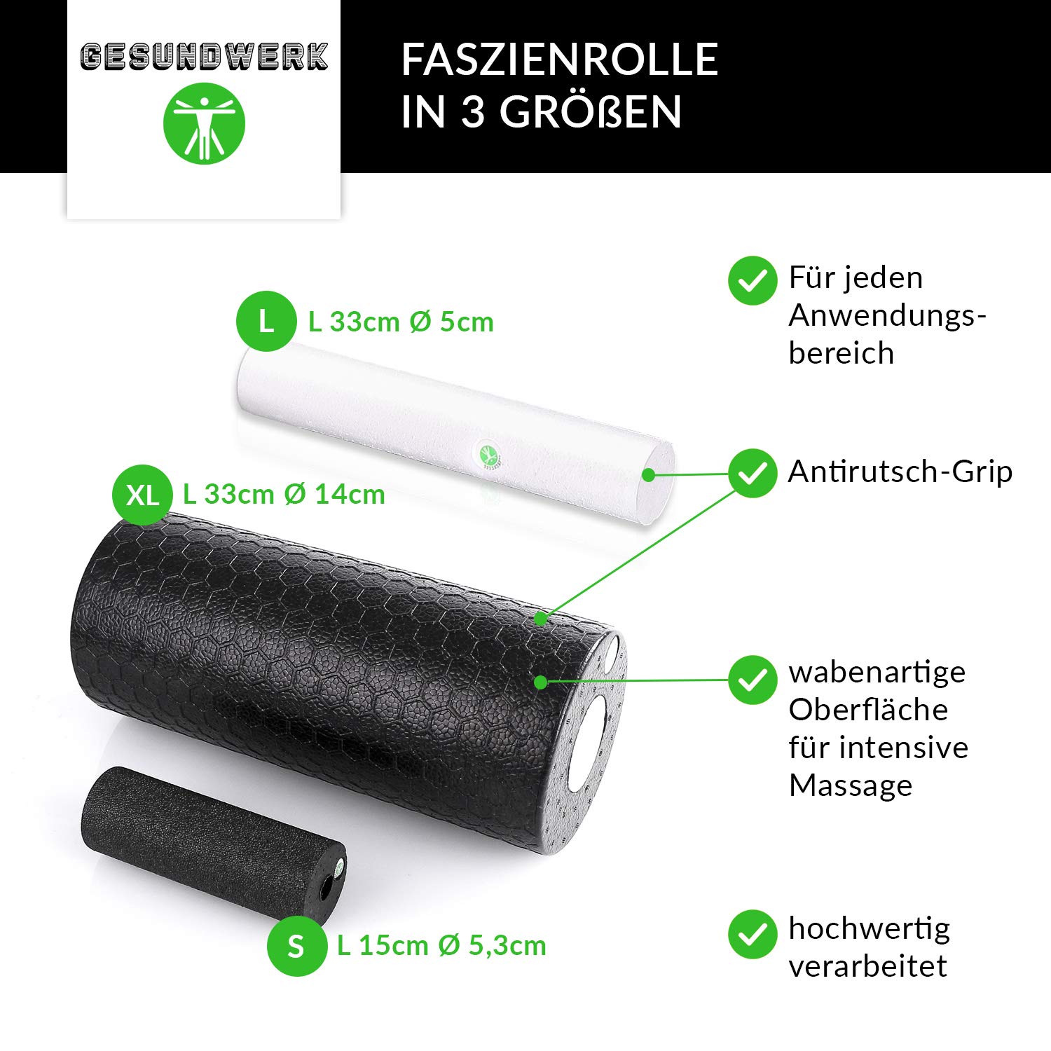 Salutowerk, set di 10 rulli fasciali con rullo fasciale, palla fasciale, rullo massaggiante e altro per schiena, colonna vertebrale e collo