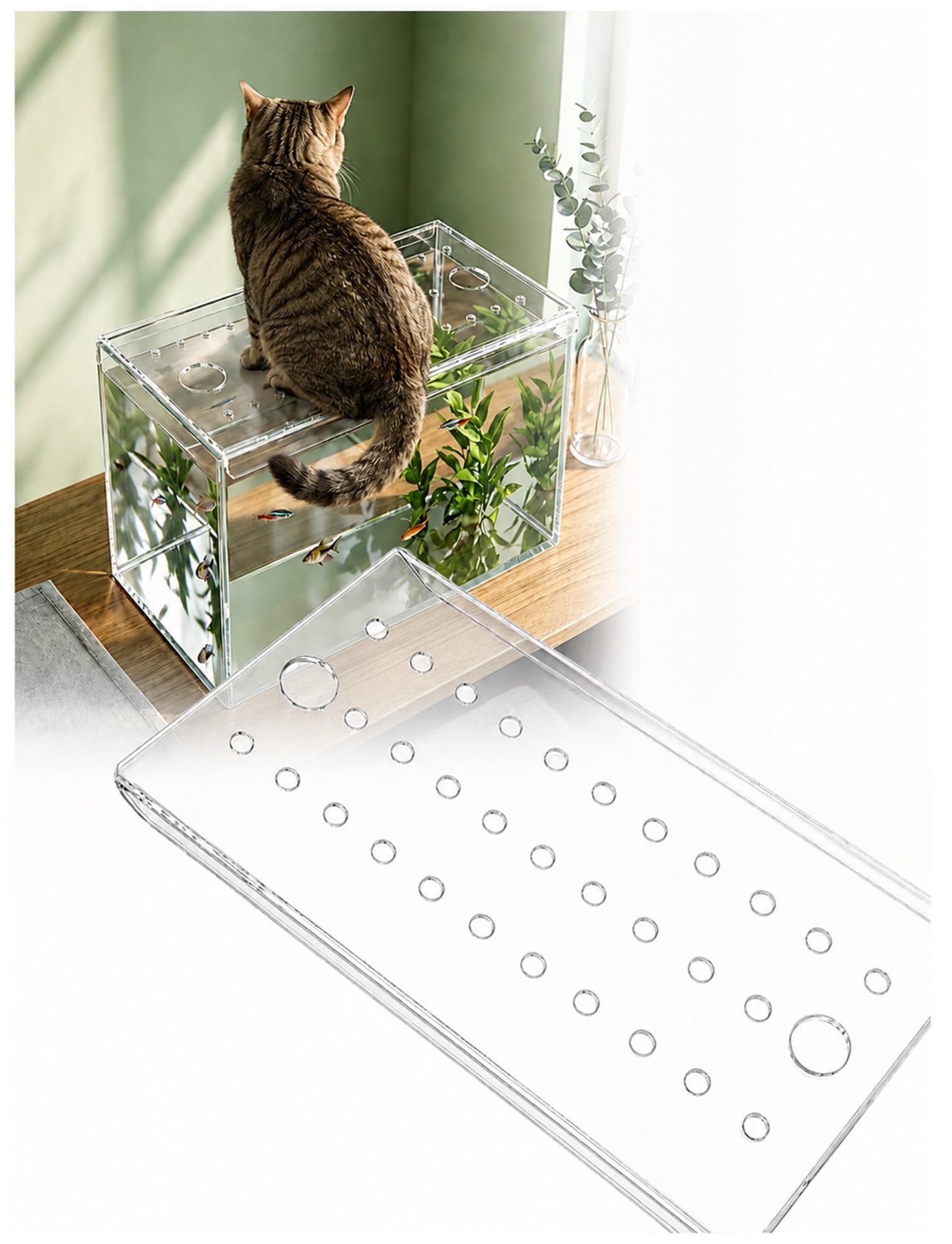 Couvercle d'aquarium en Acrylique, Couvercle d'aquarium en Acrylique Transparent, Anti-Saut, résistant aux Chats, Trous d'alimentation coulissants, Plusieurs Tailles(120x50 cm)