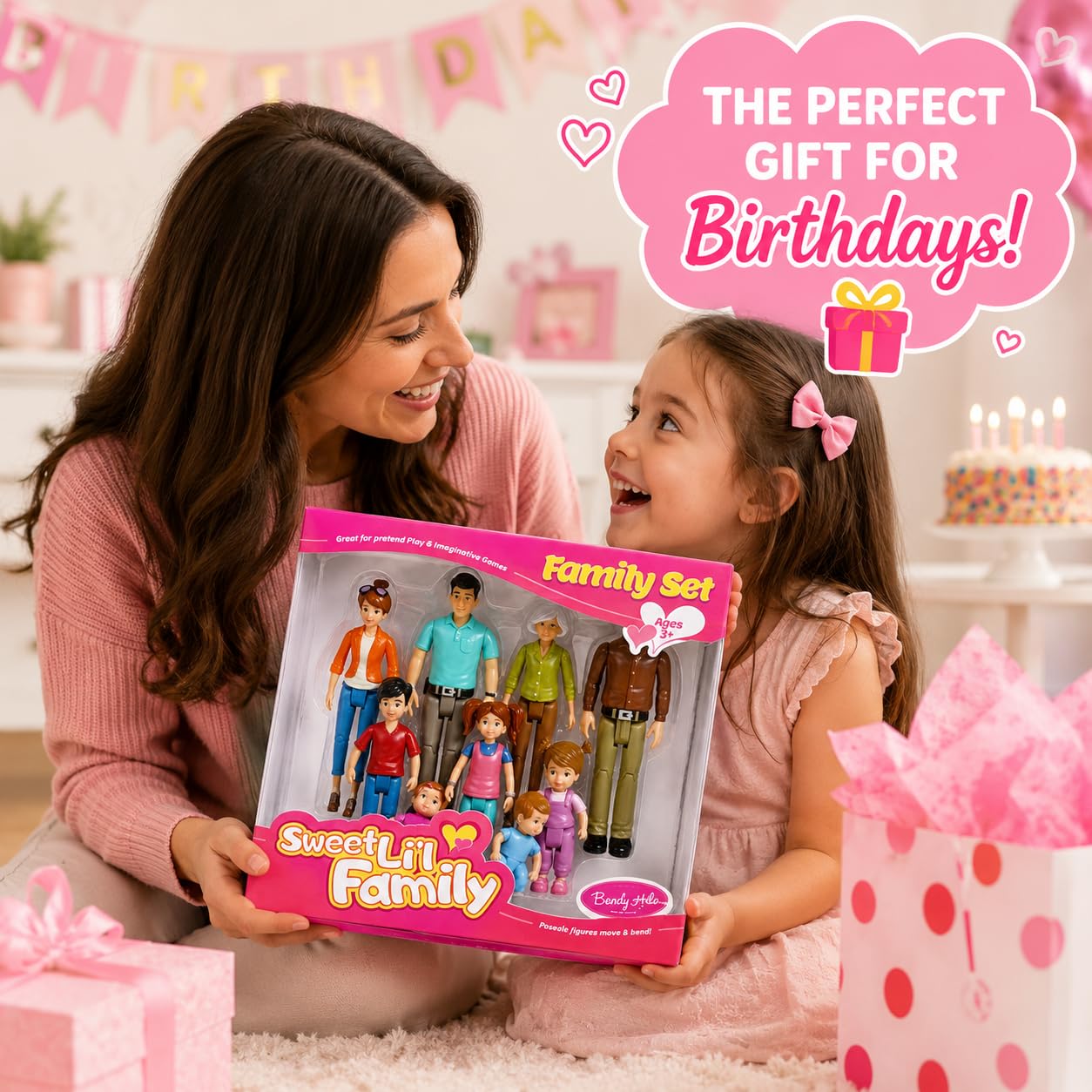 Beverly Hills Sweet Li’l Family Bendable Mini Dollhouse Figures | Set of 9 Grandpa, Grandma, Mom, Dad, Sister, Brother, Toddler, Twin Boy & Girl Pretend Play (1:12 Scale) — Amazon image 5