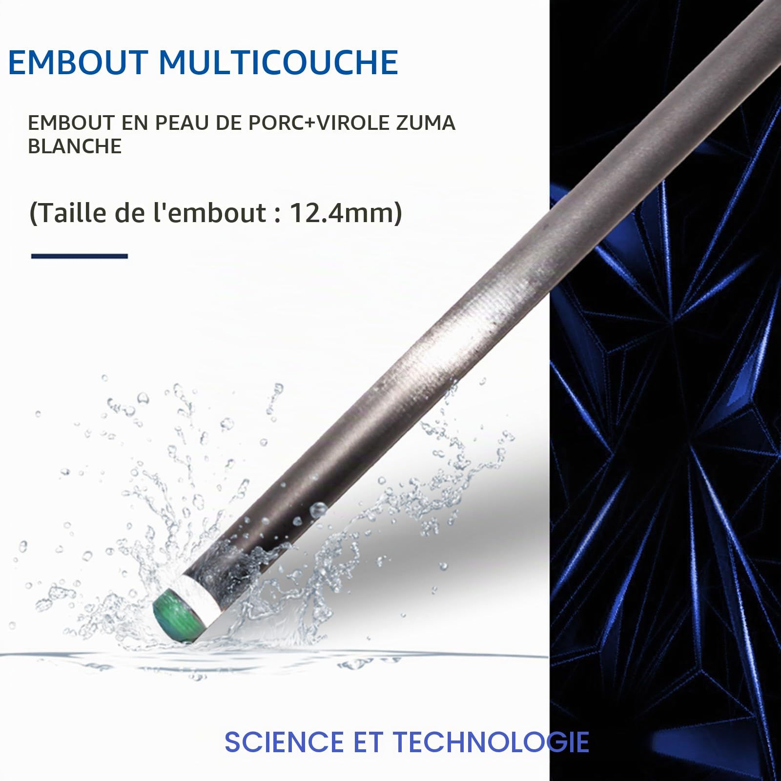 KHEALING Queue De Billard en Fiber de Carbone de 58 Pouces, Fournitures de Billard à Pointe de 12.4mm, Connecteur à 8 Dents, Convient au Billard Français, 8 Boules, 9 Boules, 19-20 Oz