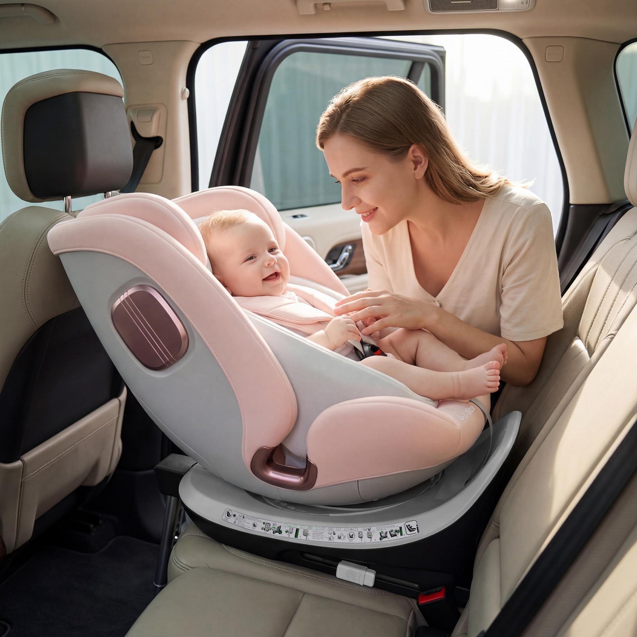 DEWINNER Siège Auto Bébé 0 à 36kg ISOFIX - Siege Auto Pivotant 360°,I-Size Group 0+1/2/3 (40-150cm),Harnais 5 Points Sièges Auto,RWF,FWF,Appui-Tête Réglable,Toit Anti-UV+Pied de Support,ECER129 - Pink