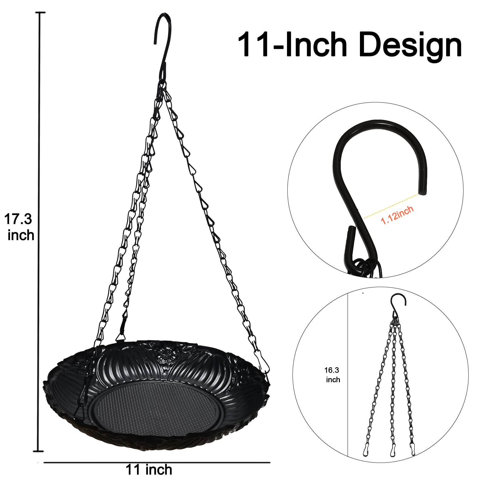 Comedero para pájaros de plataforma, comedero grande de 11 pulgadas para exteriores, bandeja colgante de metal, comederos para pájaros, 1 paquete
