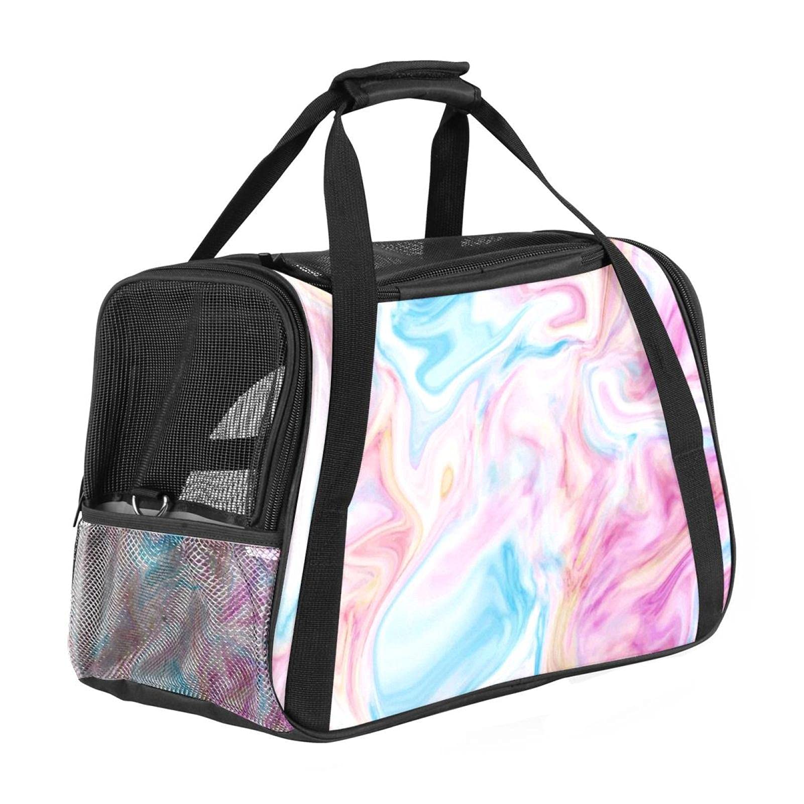 Sac de transport souple rose marbré pour balades et trajets en train