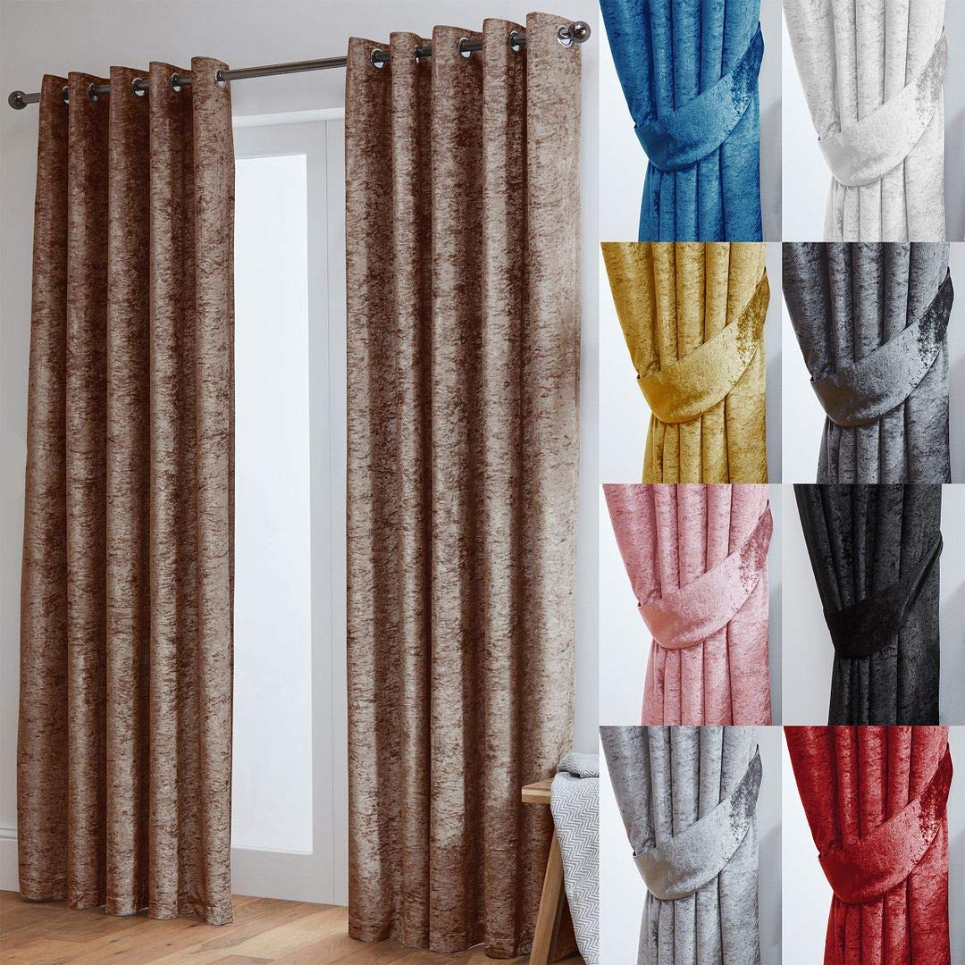 John Aird Crushed Velvet Fully Lined Eyelet Curtains (Mocha, 66" Wide x 54" Drop)