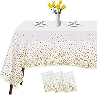 Vista 1 de Manteles para mesas rectangulares, paquete de 3 manteles de plástico de 54 x 108 pulgadas, desechables, manteles con lunares dorados para decoración