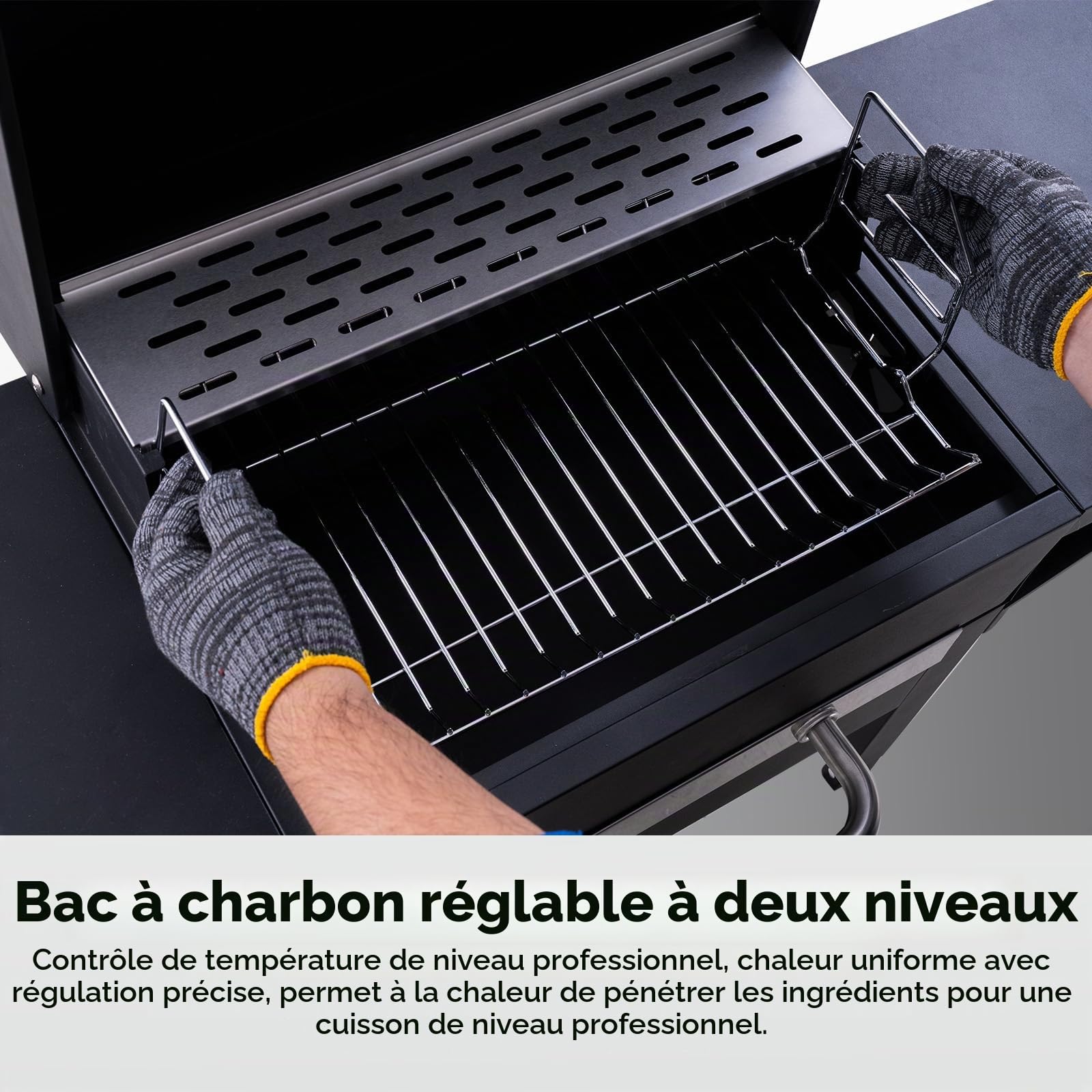 Barbecue charbon avec couvercle, Grill 2 en 1 sur pied et table, Compact pour balcon et jardin, Thermomètre intégré, Grille maintien au chaud, Facile à déplacer