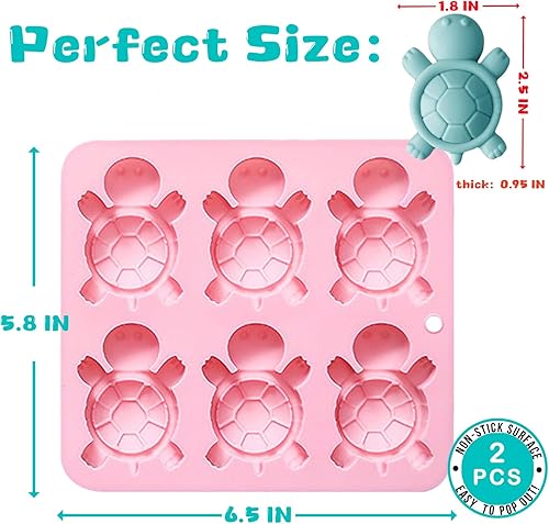 Miniatura 2 de Paquete de 2 moldes de silicona de tortuga para hornear, 6 cavidades de chocolate y dulces para pasteles, gomitas, gelatina, cubitos de hielo,