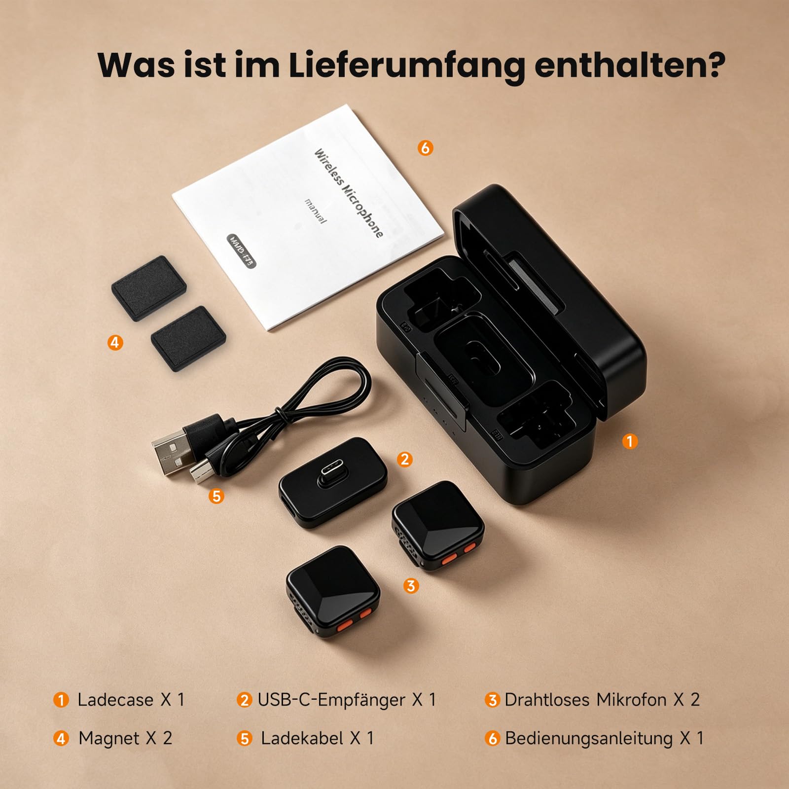 Wireless Lavalier Mikrofon mit Ladecase, Mini, Ultraleicht, KI-Rauschunterdrückung, Clip-On Ansteckmikrofon für iPhone, iPad, Android, PC – ideal für YouTube, Vlog, Streaming & Videoaufnahme