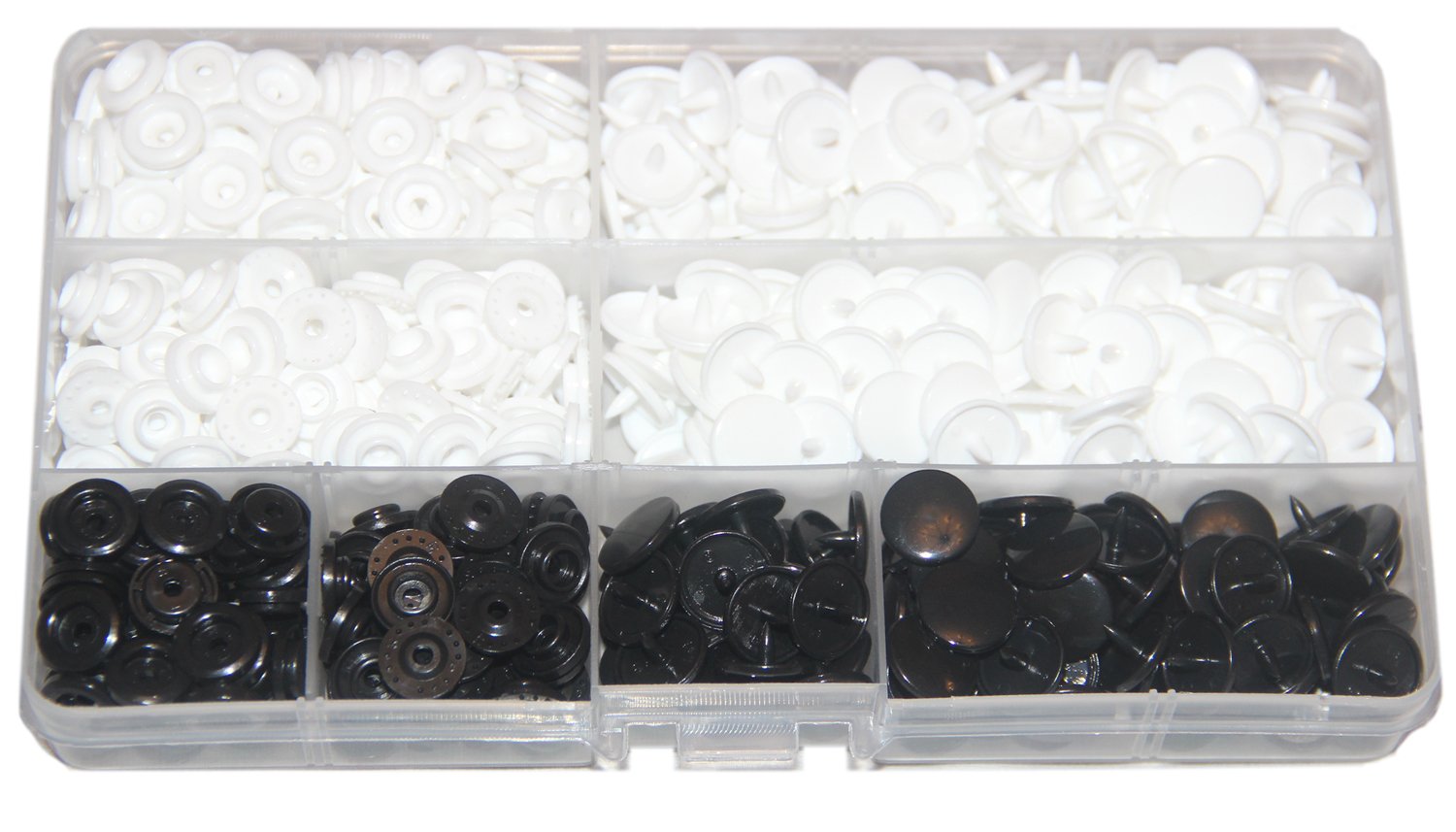 150 Sets KAM Snaps + Storage Container, BetterJonny White & Black Size 20 T5 Plastic Button Sewing Fasteners Punch Poppers Buttons for for Cloth Diaper Bibs Unpaper Towels Nappies Mama Pads