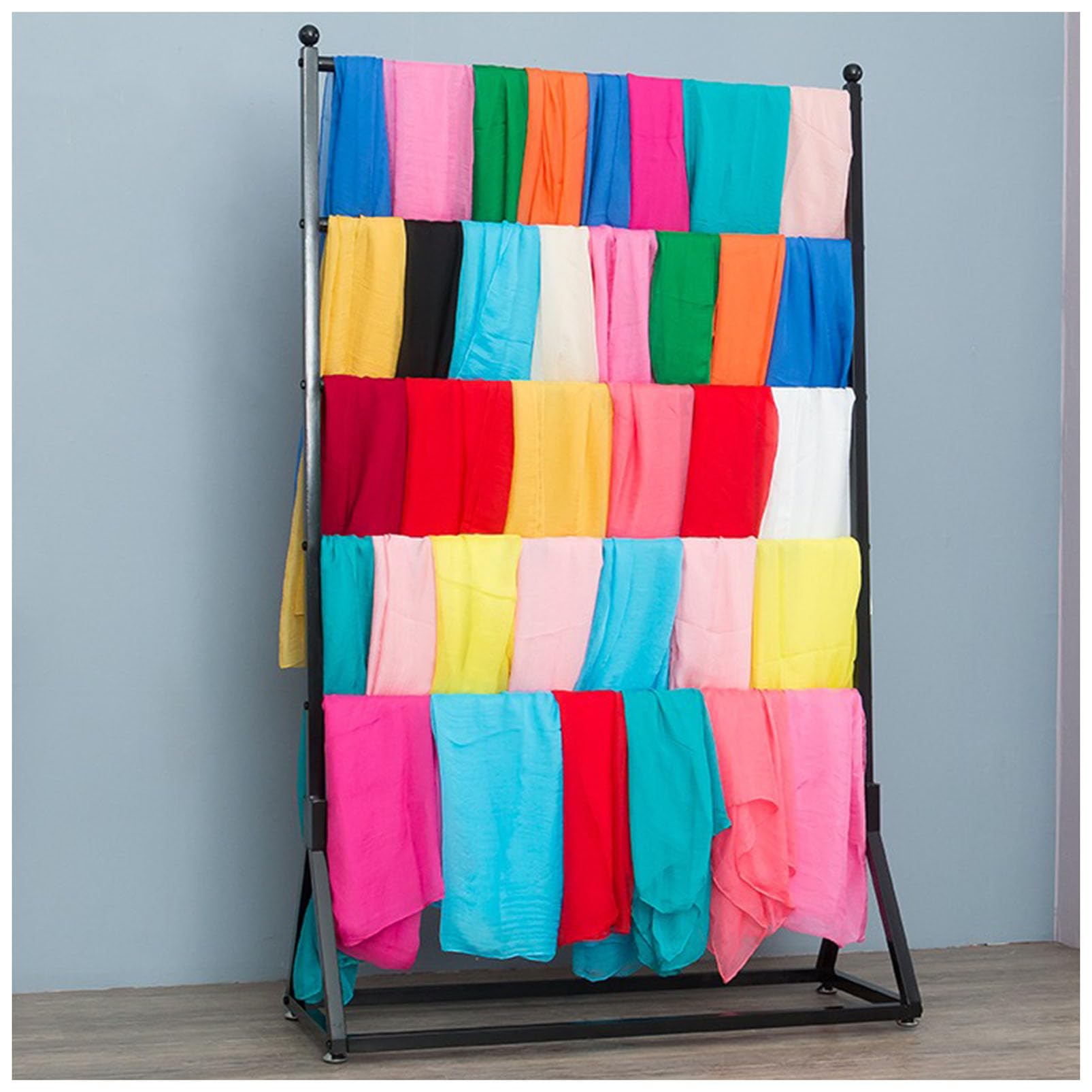 Soporte de exhibición de bufandas, soporte para chal, organizador de hiyab, colgador de pantalones comerciales, tienda minorista, toallero, corbatas, estantes multiusos, negro, 60 x 40 x 165