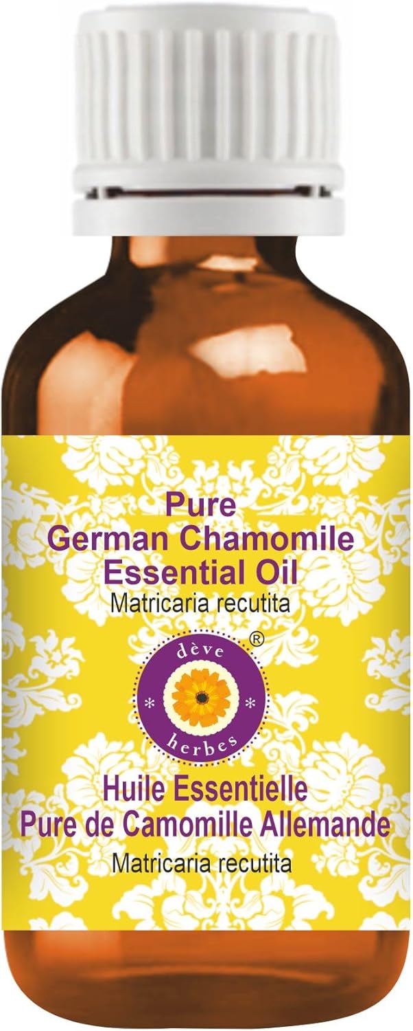 deve herbes German Chamomile Essential Oil (Matricaria recutita) Pure | Non-Sticky | Non-Greasy | Lightweight | Men & Women | All Skin Types | Steam Distilled 10ml (0.33 oz)