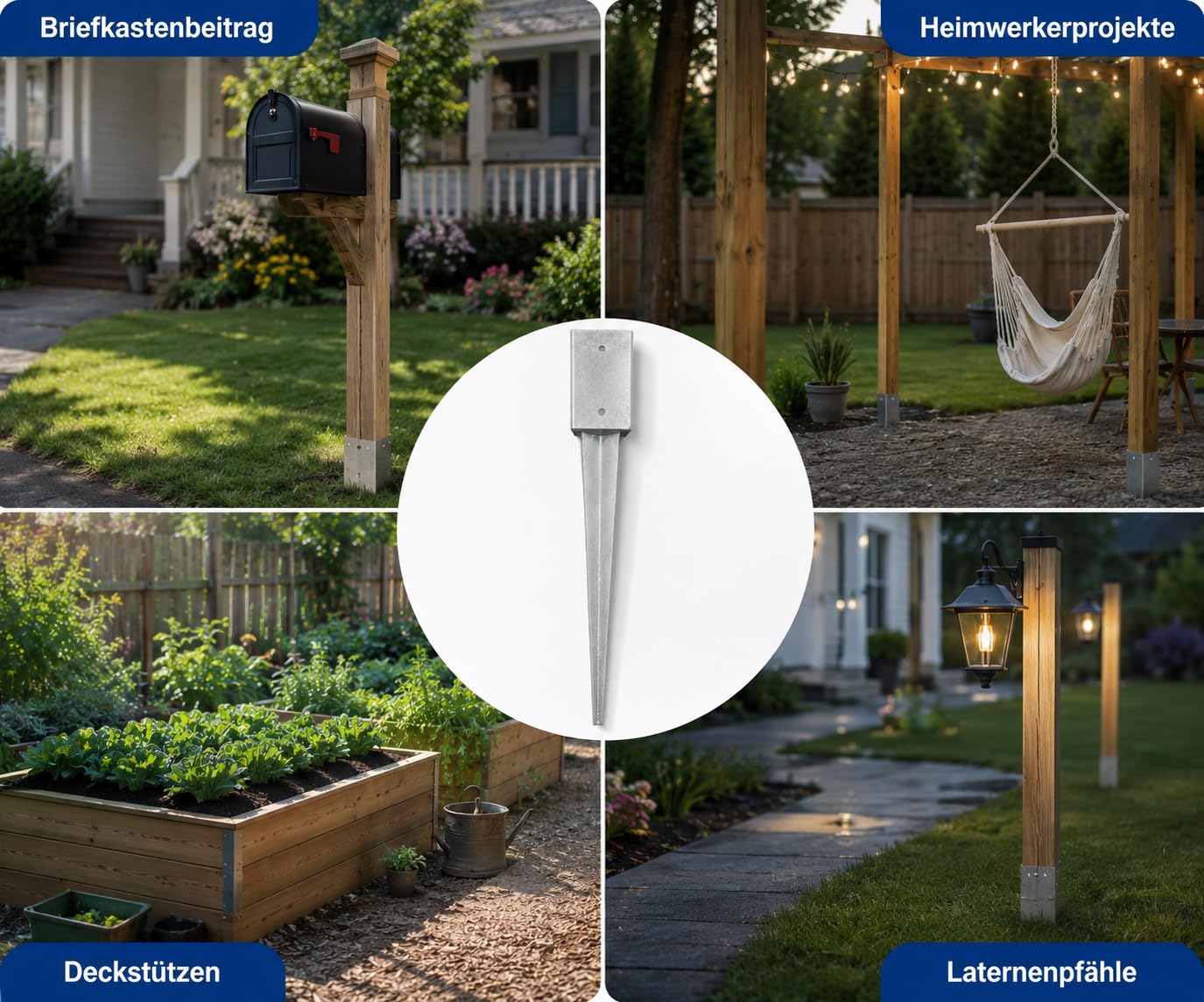 Einschlagbodenhülse 120x120x750 4 Stück Feuerverzinkter Pfostenträger aus Stahl für Vierkantpfosten Bodenhülse Einschlaghülse Bodenanker für Zaun Carport Pergola und Holzpfosten