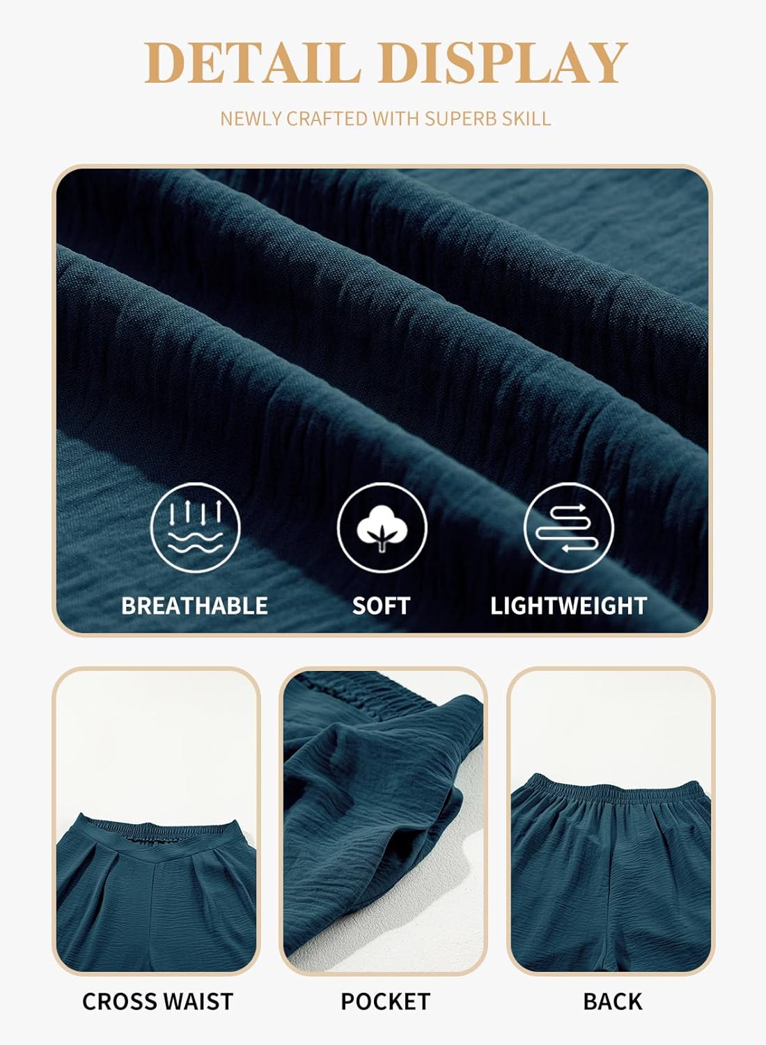 Eytino Womens Plus Size Wide Leg Pants Crossover Waist Pleated Front Casual Work Pants Lounge Trouser with Pockets(1X-5X) - Image 5