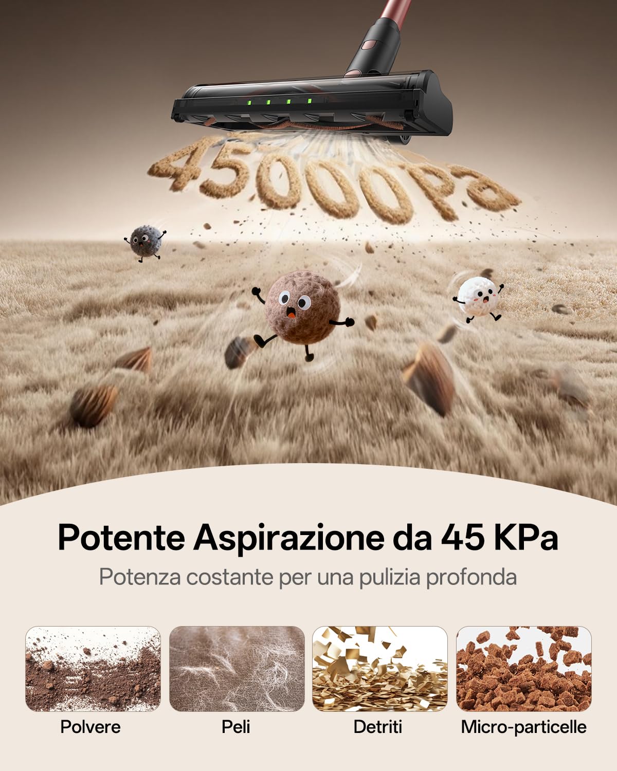 Vexilar Aspirapolvere Senza Fili Potente 45000Pa/ 45 Min, V10Pro Scopa Elettrica Senza Fili Antigroviglio,Ultraleggero,Aspirapolvere Senza Sacco per Pavimenti/Tappeti