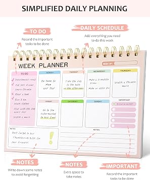 Weekly To Do List Notepad with 52 Undated Tear Off Sheets(6.59.5), Desk Notepad with Multiple Sections, Planning Notepad Calendars for Student Office and Homes