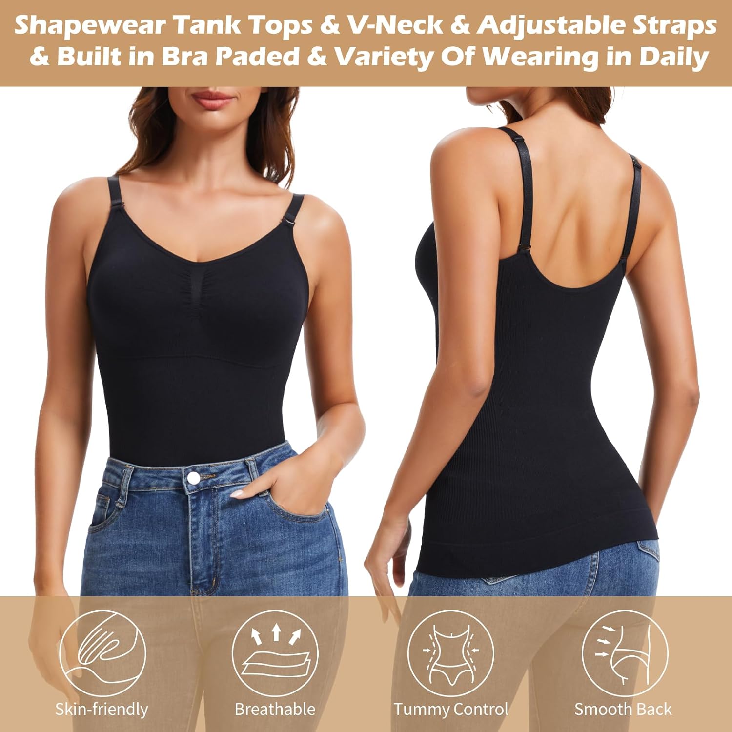 JOYSHAPER Shapewear Camisole for Tummy Control Shapewear with Built in Bra Padded Tank Top V Neck Cami Shaper - Image 8