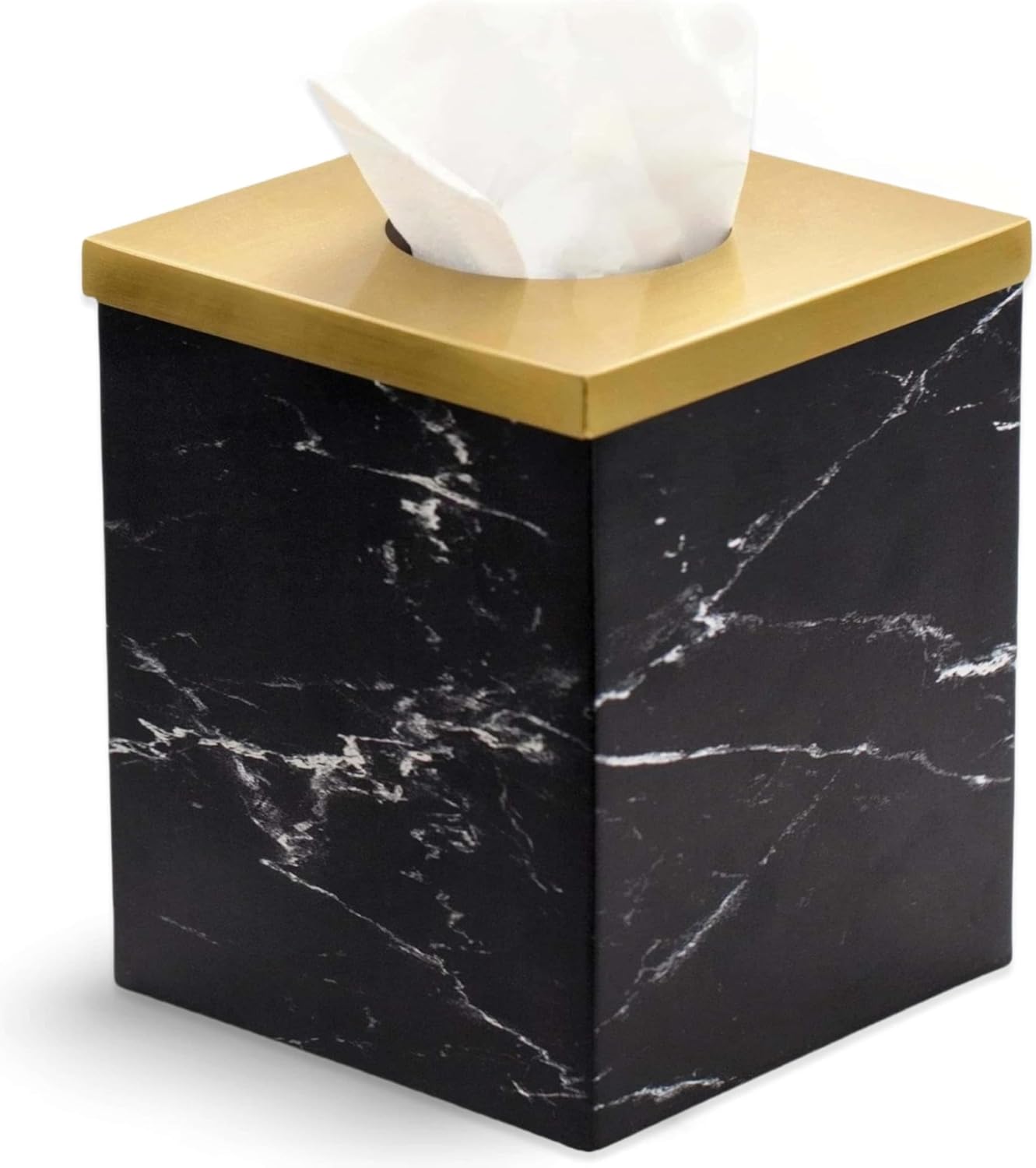 Metal Facial Tissue Box Cover Holder and Dispenser.Decorative Tissue Box Covers Cube Dresser Accessories for Bathroom Livingroom Kitchen Office Desk.Black Marble Pattern Home Gifts