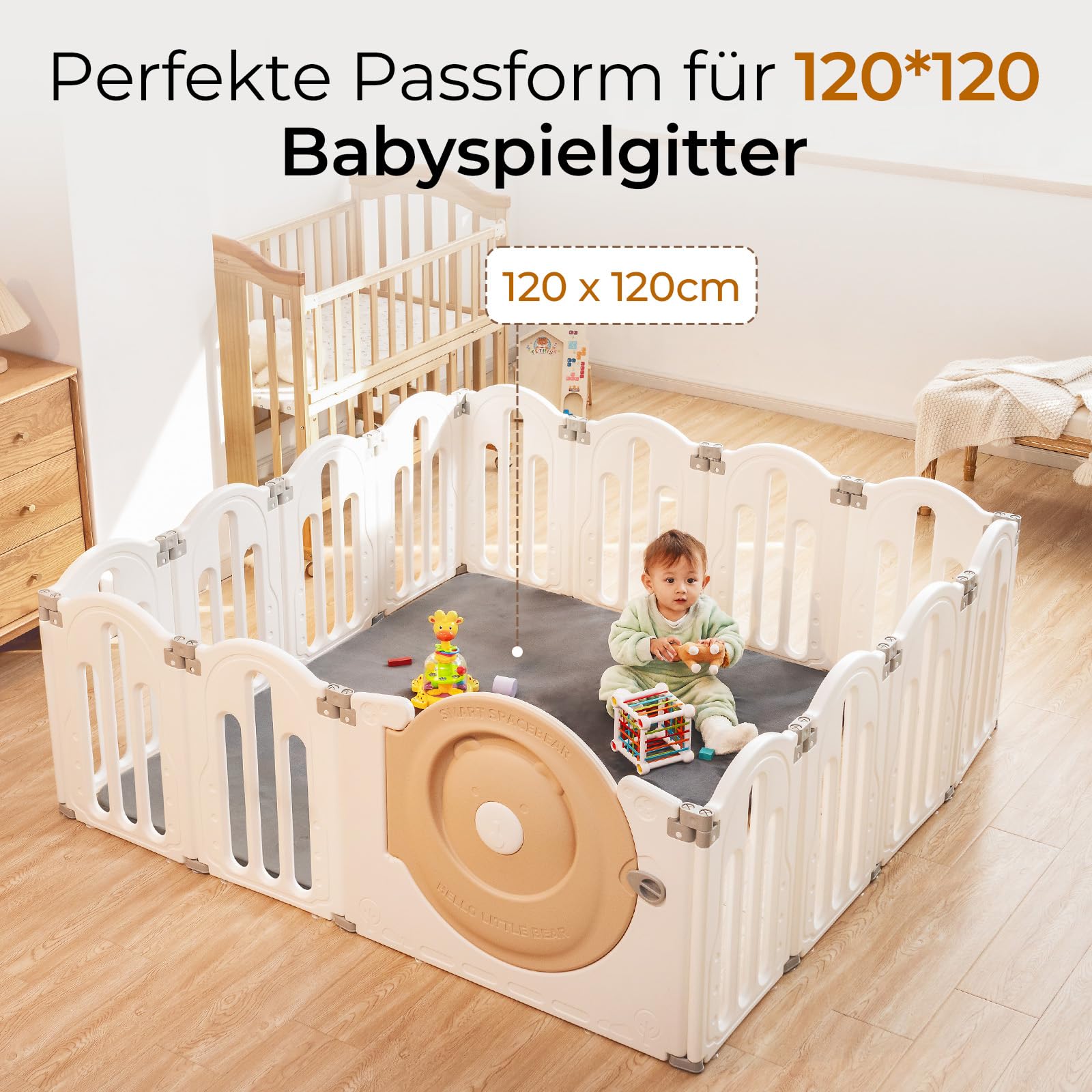 Krabbelmatte Baby,120x120x3cm Dicke Schaum Matte Weich Gepolstert Spielmatte Baby,Krabbeldecke mit Waschbarer Abnehmbarem Überzug für Babys,Kleinkinder und Säuglinge Teppich Kinderzimmer(Grau)