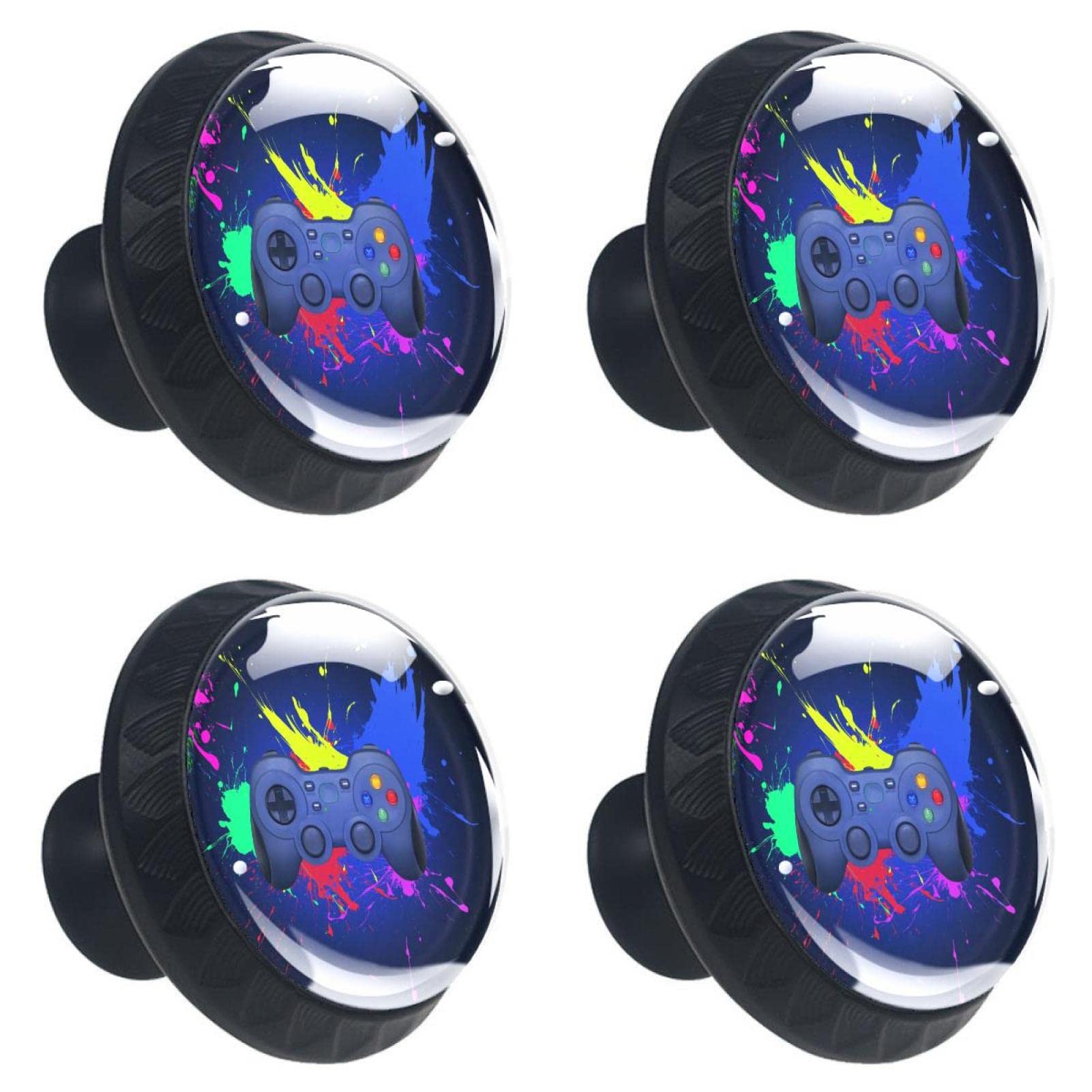 4 Pack Gaming Controllers Drawer Knobs - Round Kitchen Cabinet Pulls Glass Door Handles for Chest, Furniture, Cupboard, Dresser, Wardrobe - With Screws โ image 1