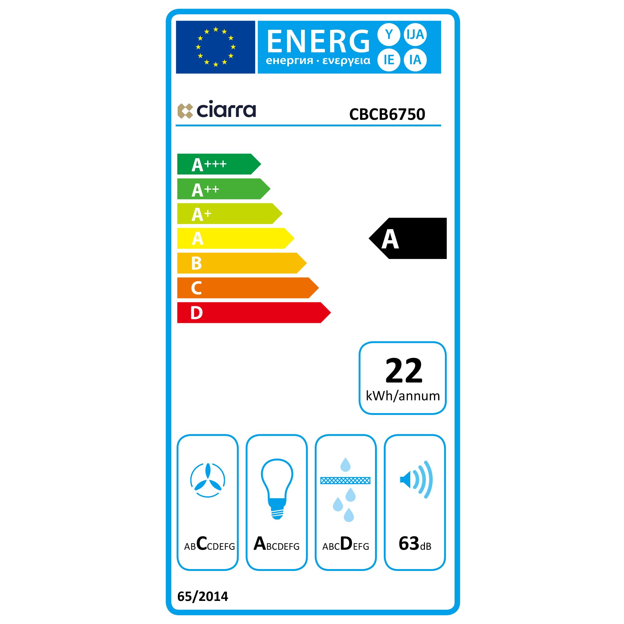 CIARRA Dunstabzugshaube 60cm Abluft & Umluft CAB6750 | Schräghaube | Schwarz | 350m³/h | 3 Leistungsstufen | LED-Beleuchtung | CBCF002X2 Nicht Enthalten