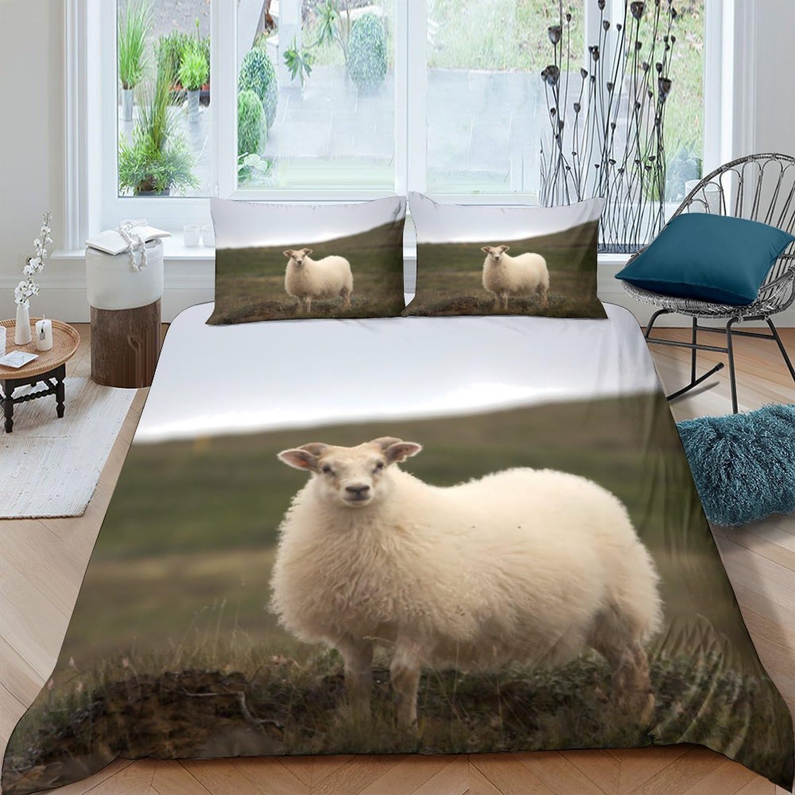 Ctjqhvkz Style-6 3D Printed White Sheep Fitted Sheet Microfiber Soft Breathable Grassland Mattress Cover For Bedroom Guestroom Decor Single（135X200cm）