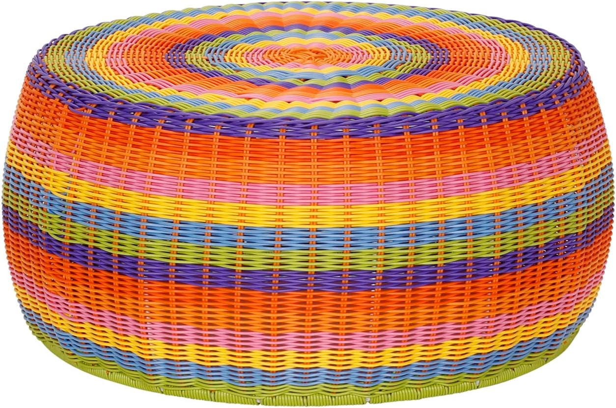 Household Essentials Handwoven Resin Storage Stool Ottoman, 16" Dia. x 9" H, Brown