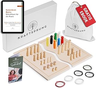 Systembrett Aufstellung Set für systemische Aufstellungen – 45 Teile: Familienbrett & Figuren aus Holz, inkl. eBook mit 200 systemischen Fragen & Extras – Ideal für Coaching & Familienaufstellungen