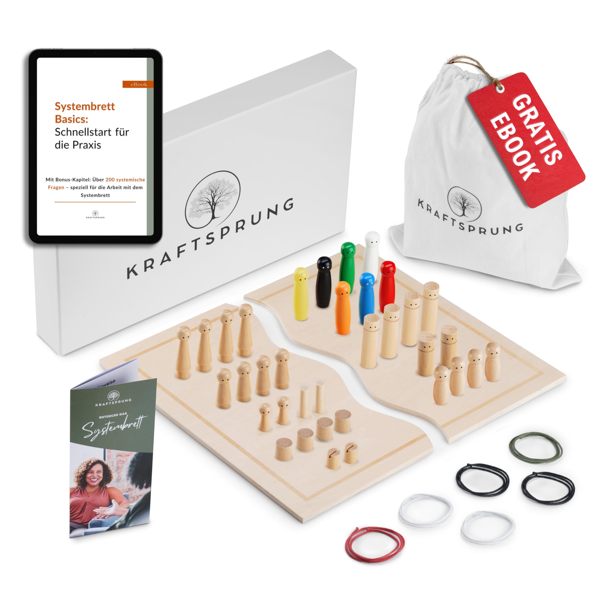 Kit de présentation de tableau systémique - 45 pièces : planche familiale et figurines en bois avec eBook de 200 questions systémiques et extras - Idéal pour le coaching et les présentations