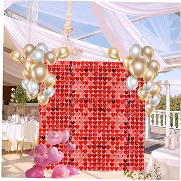 Heart Shaped Shimmer Sequin Wall Panel with Clear Grid Panel Sequin Backdrop Wedding Valentine Party Photo Booth Decoration