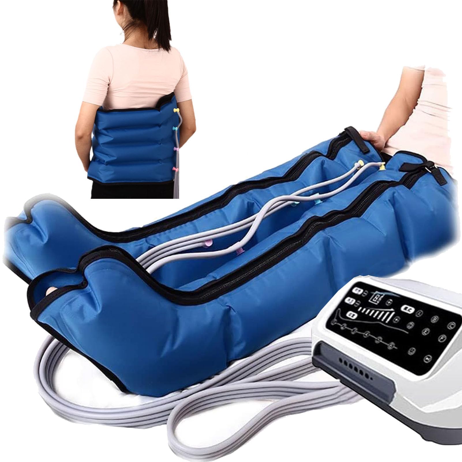 Massaggiatore pneumatico a compressione d'aria a 6 cavità per gambe e piedi, dispositivo di compressione per drenaggio linfatico, rilassamento e miglioramento della circolazione sanguigna (6 cavi