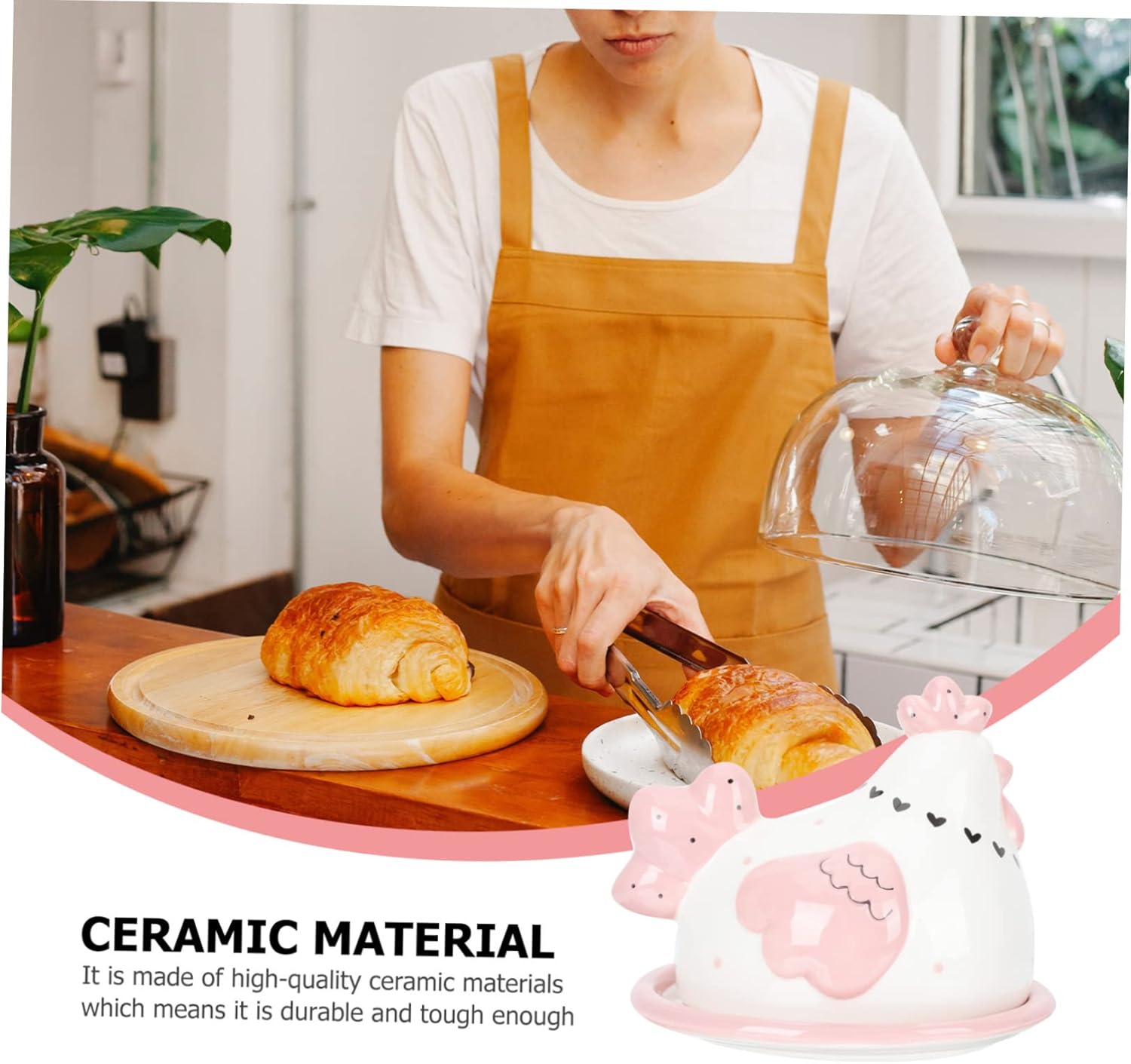 Chick-shaped Ceramic Butter Container with Lid Embossed Design for Snacks and Desserts Airtight Storage Box for Kitchen and Party Use