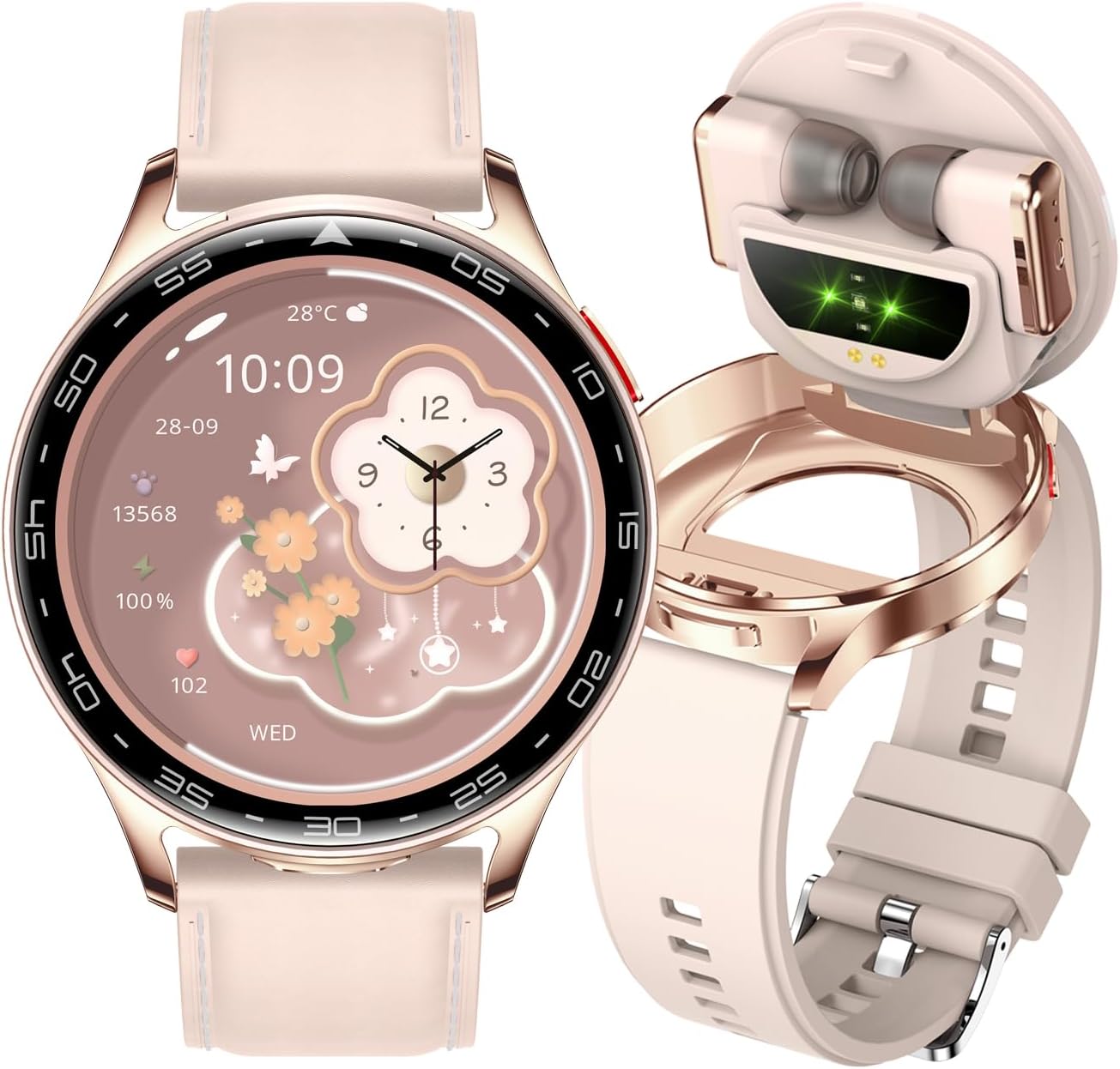 Smart Watch with Earbuds, 2 in 1 Bluetooth Smartwatch, 1.39" HD IPS Screen Smartwatch for Men Women, Fitness Tracker Long Time Standby Men Women Sports Smart Watch (Pink)