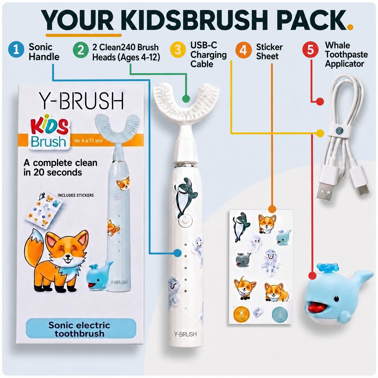 Spazzolino elettrico sonico Y-Brush Bambino KidsBrush - 2 mesi di autonomia
