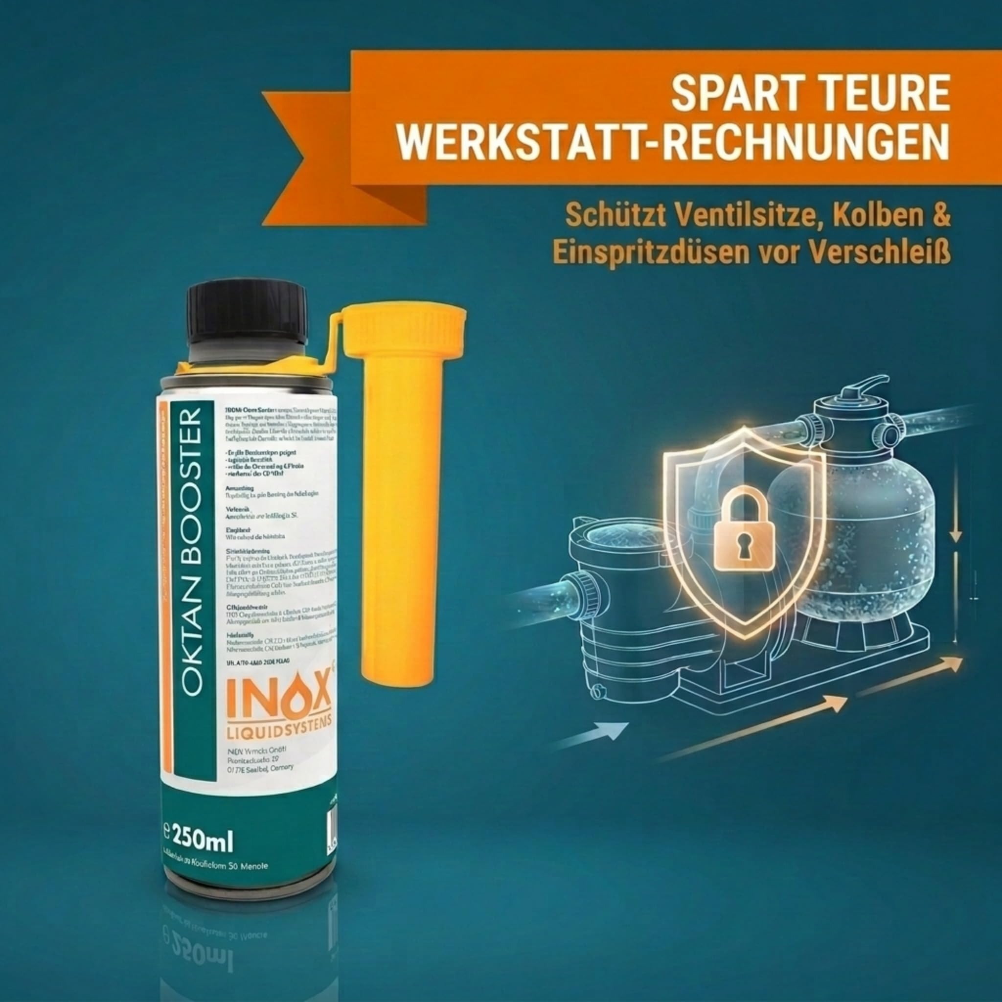 INOX® - Hochwirksamer Oktan Booster 6x250ml | Systemreiniger reduziert den Kraftstoffverbrauch | Benzin Additiv für bessere Verbrennung | Motorsystemreiniger für alle Benzinmotoren