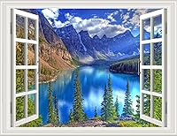 Vista 14 de Pintura autoadhesiva 3D, calcomanías de pared falsas para ventana, isla tropical con palmeras, mural de pared, vista de ventana, decoración de pared