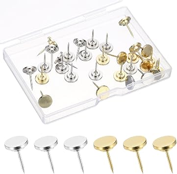 PATIKIL 15pcs Flat Push Pins Silver Tone / Gold Tone Metal Thumb Tacks Bulletin Board Pins Cork Board Wall Map Shadow Box for Photos and Crafts