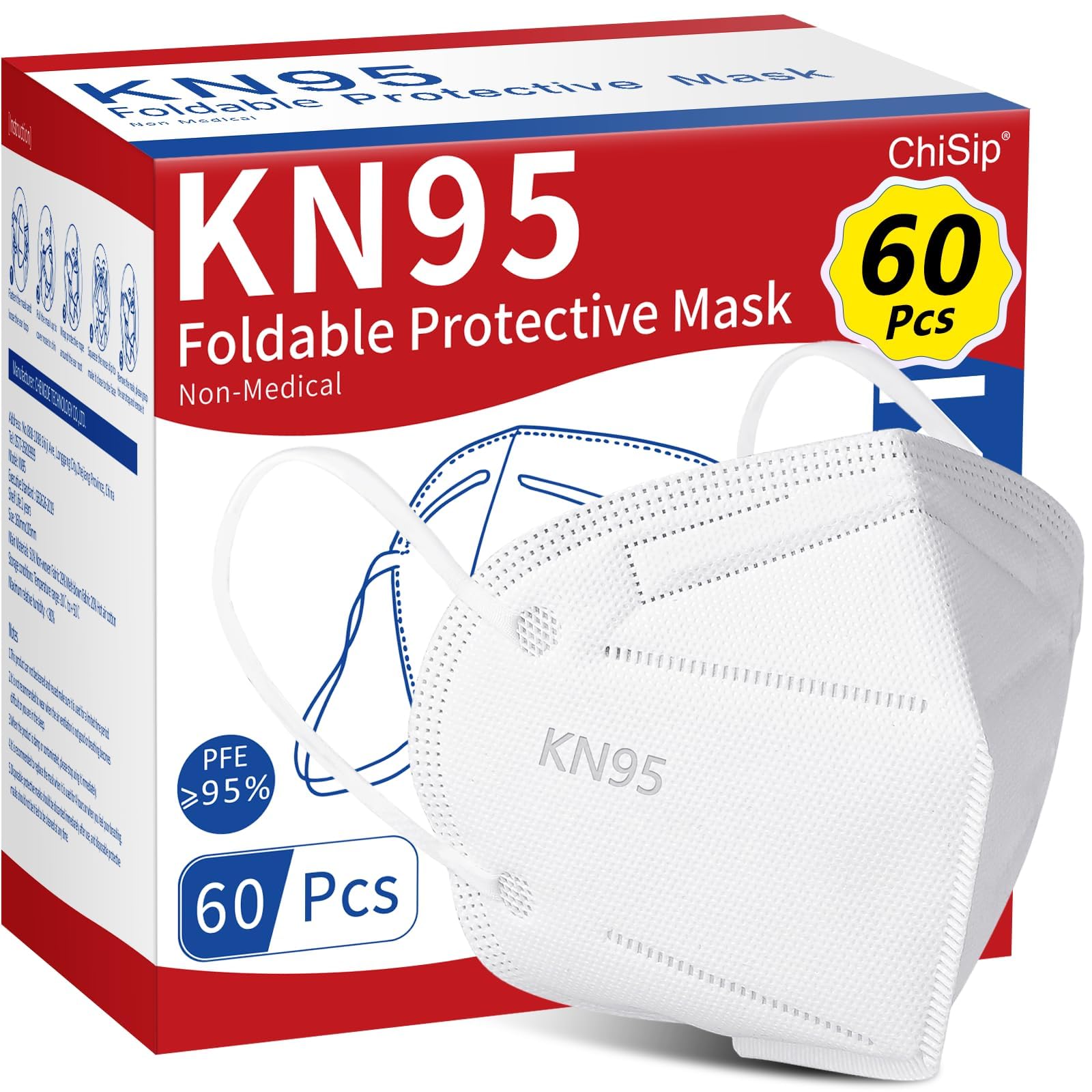 Amazon.com: ChiSip KN95 Face Masks for Adults, 5-Ply Disposable