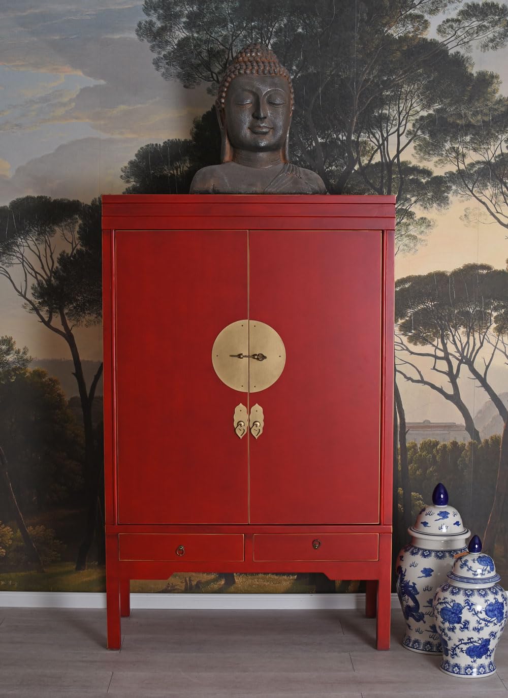 Commode Chinoise Rouge Palazzo INT - Armoire De Mariage Orientale (L.63 Cm)