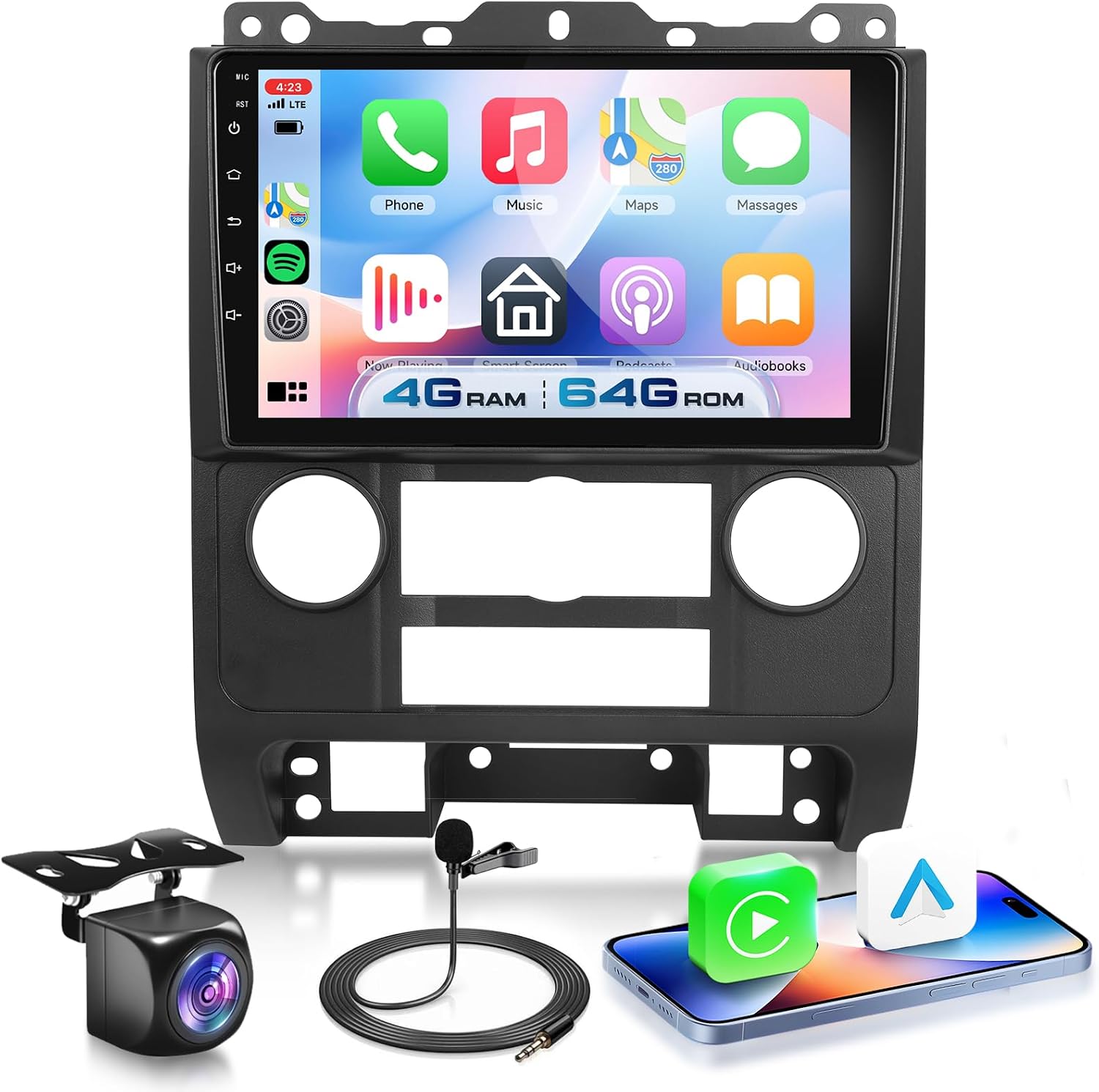 2G+64G Android 13 Car Stereo for Ford Escape/Mazda Tribute 2007-2012 with Wireless Carplay Android Auto, 9 Inch Touch Screen Radio Support GPS/WiFi/Bluetooth/FM/SWC/Backup Camera
