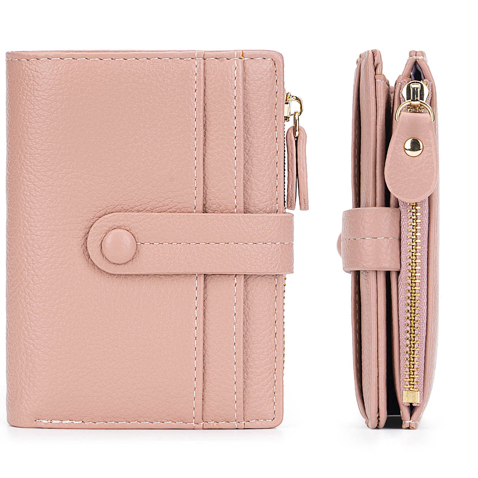 HKCLUF Portafoglio Donna Piccolo, RFID Portamonete in Pelle Cerniera Porta Carte di Credito con Tanti Scomparti(A04-Rosa)